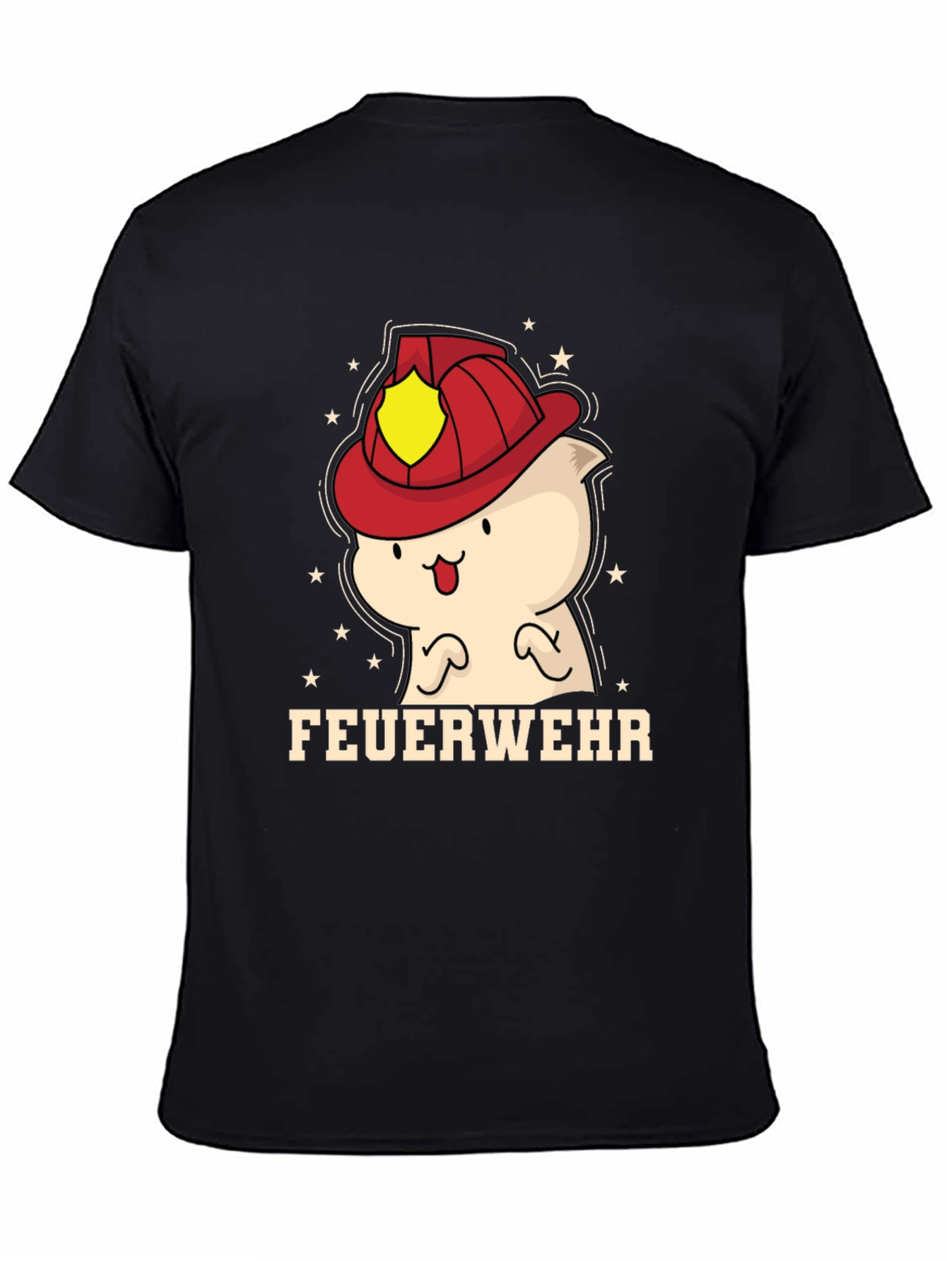 Black Cartoon Firefighter T-Shirt view 4