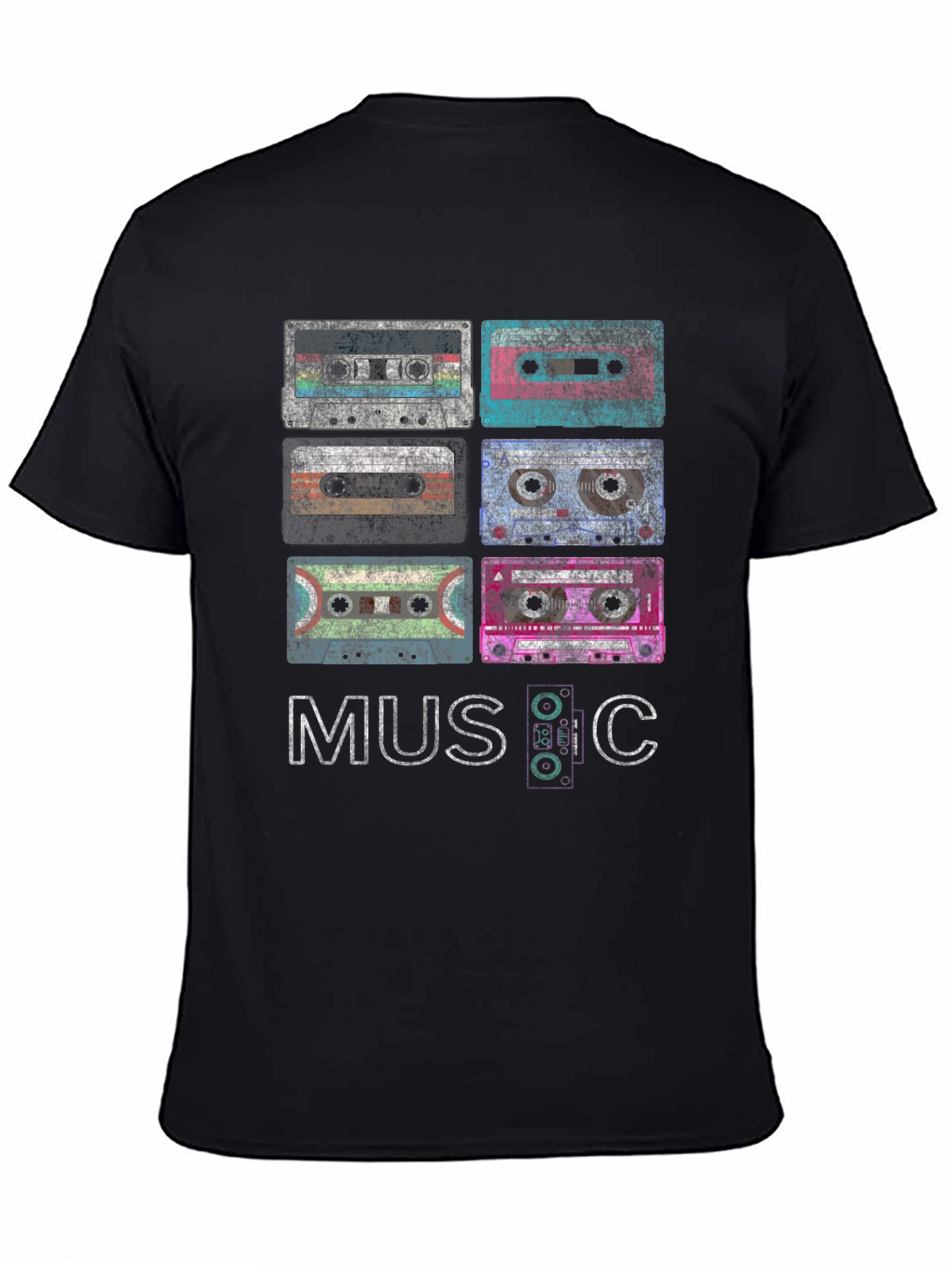 Black Vintage Cassette Tapes Graphic Tee - Retro Music Lover Shirt view 4