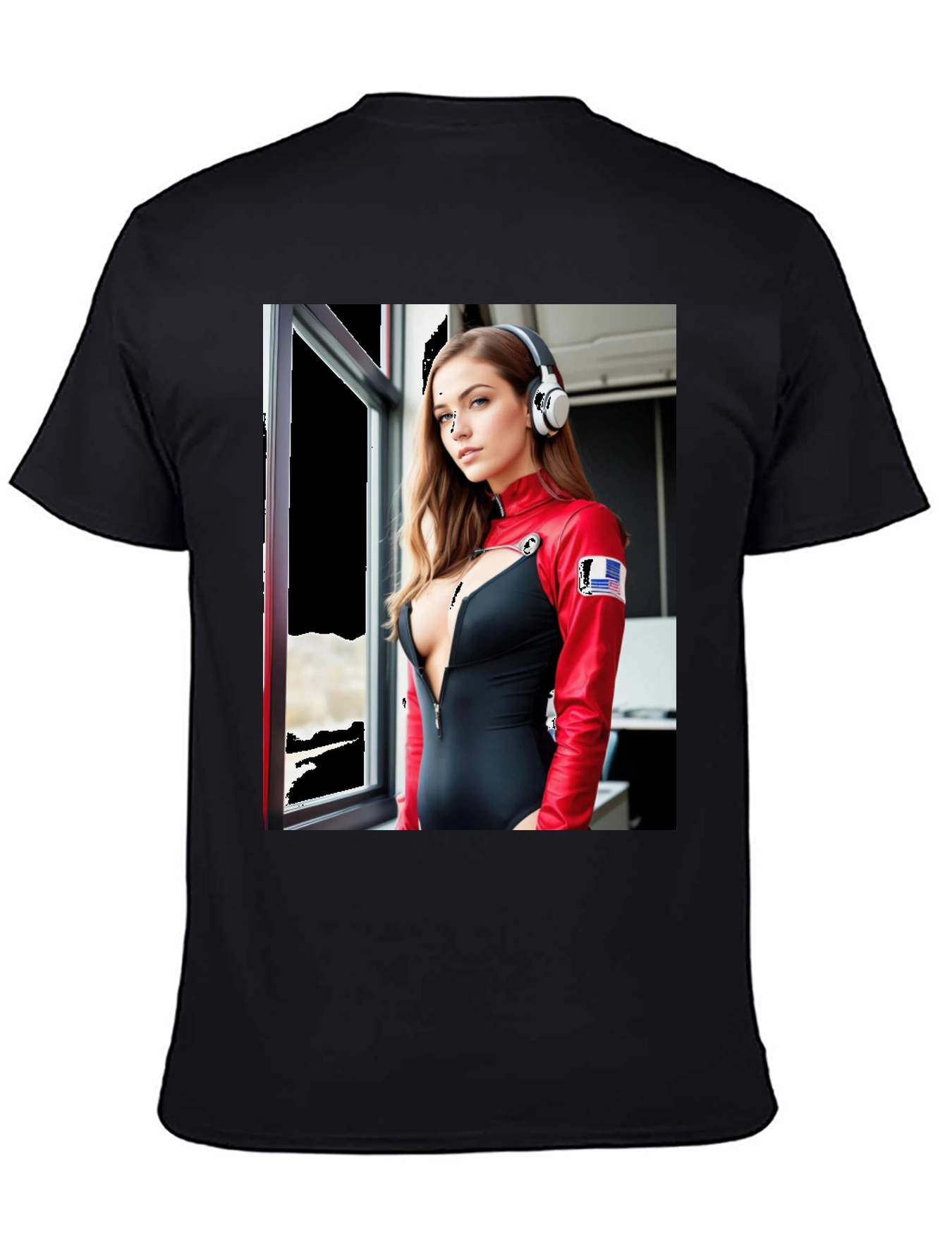 Black Black T-Shirt with Futuristic Woman Graphic view 4