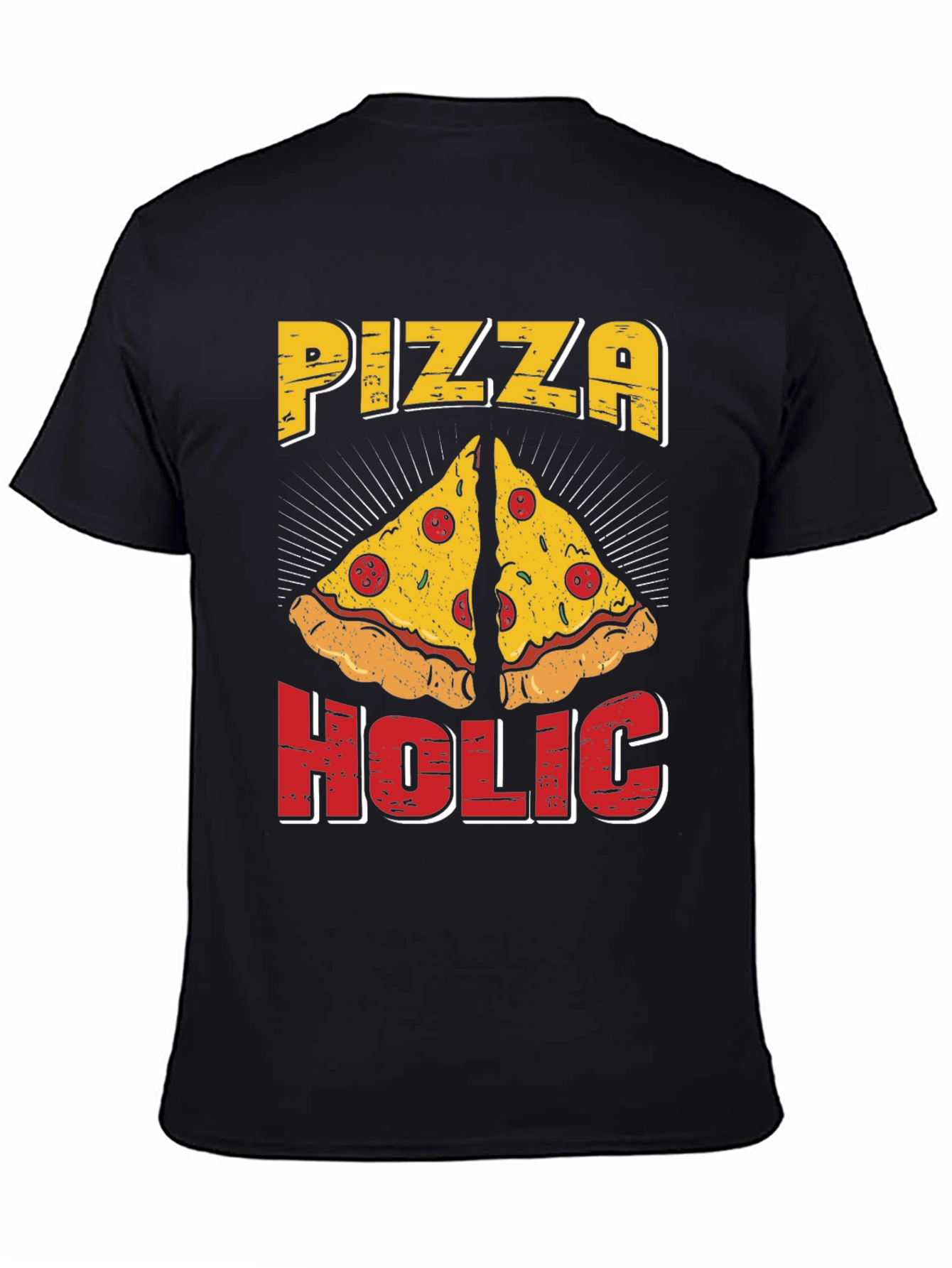 Black Pizza Holic T-Shirt - Funny Graphic Tee view 4