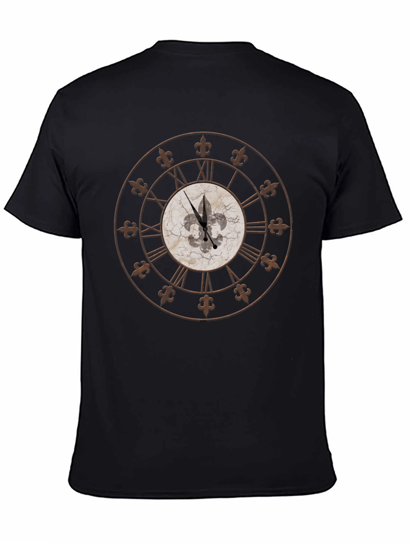 Black Fleur-de-Lis Clock Graphic Tee - Unique Design view 4