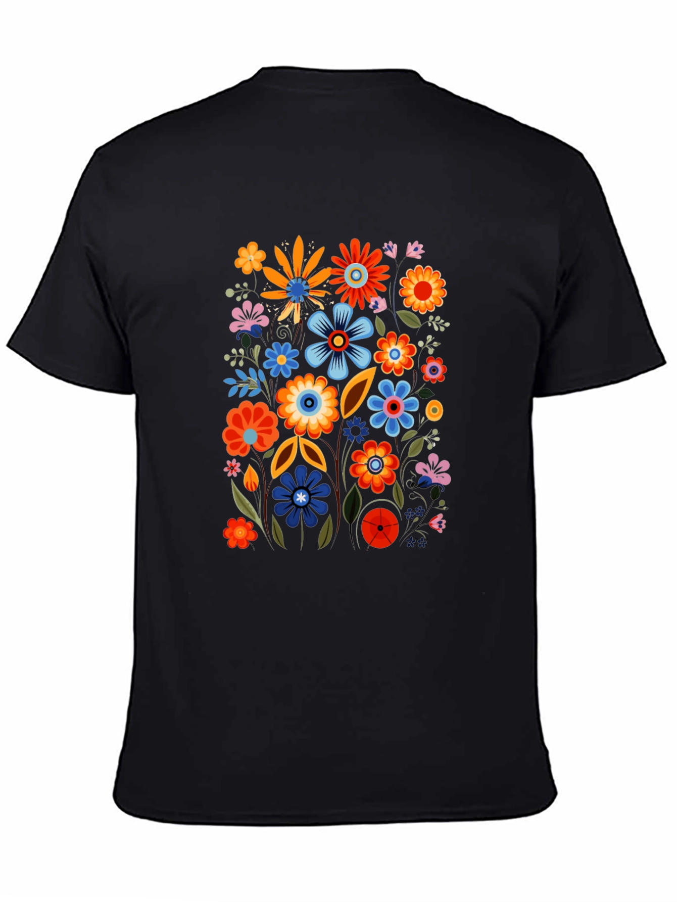 Black Floral Black Tee - Colorful Flower Power Shirt view 4
