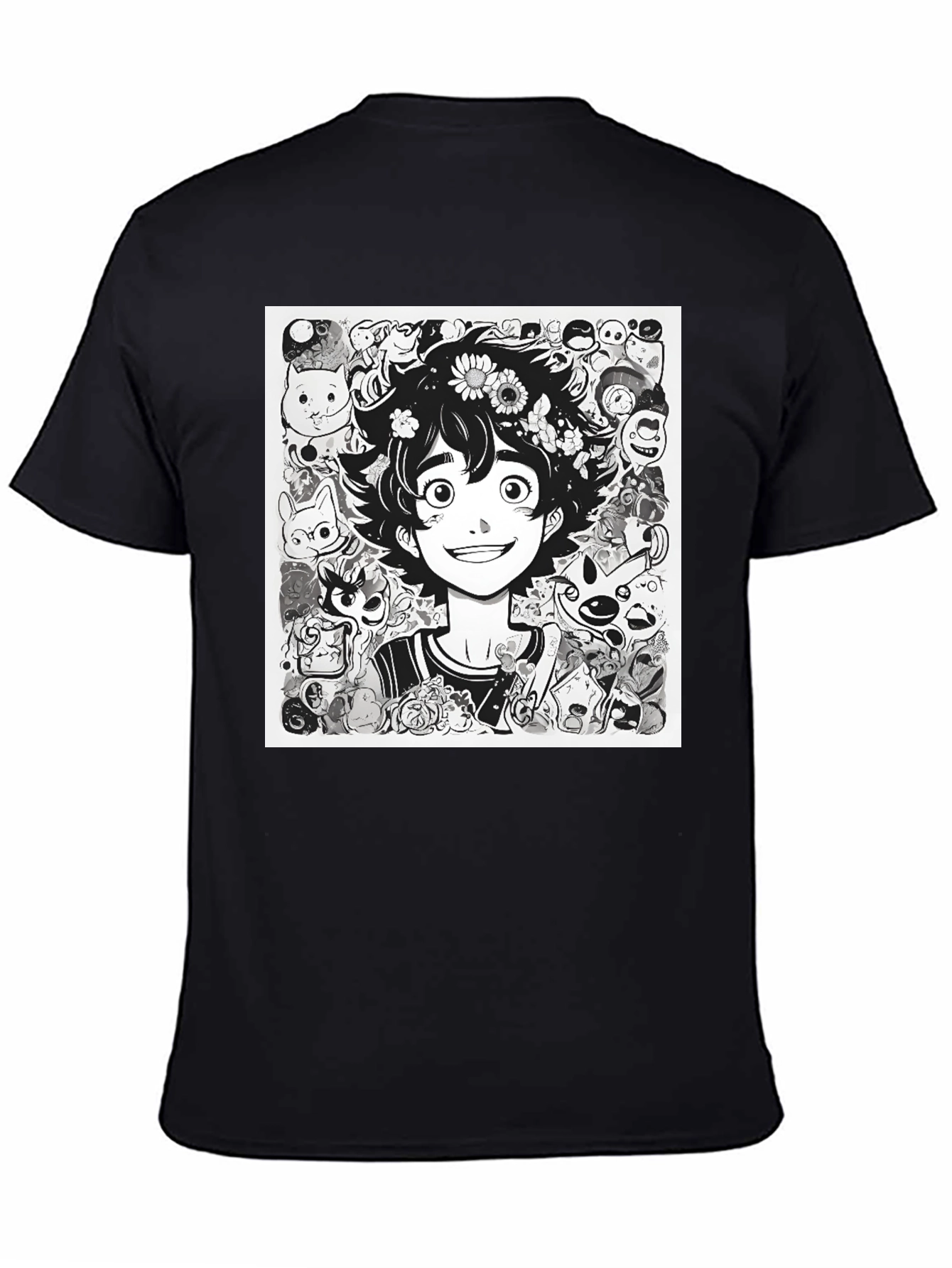 Anime Character Graphic Print Black Tee - 4