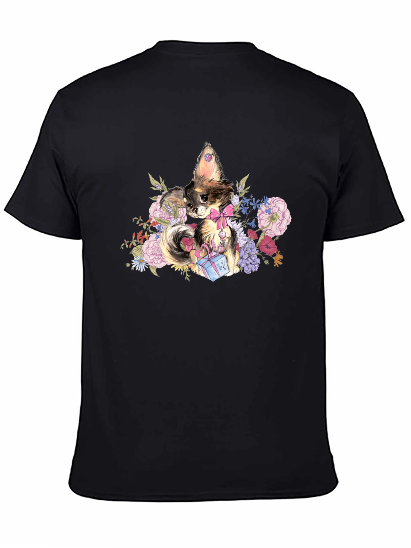 Black Chihuahua Floral T-Shirt view 4
