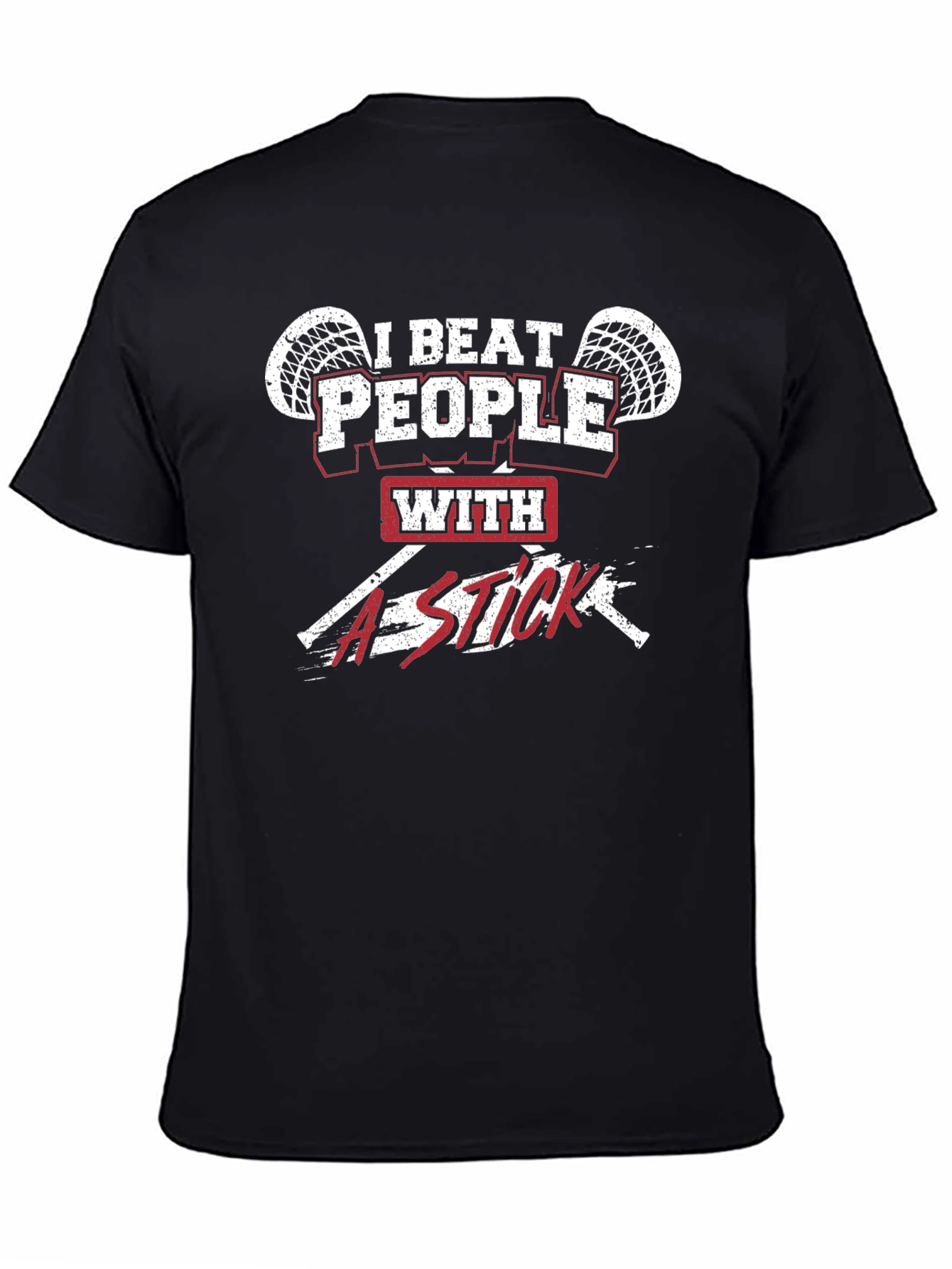 Black I Beat People With A Stick Black Graphic T-Shirt view 4