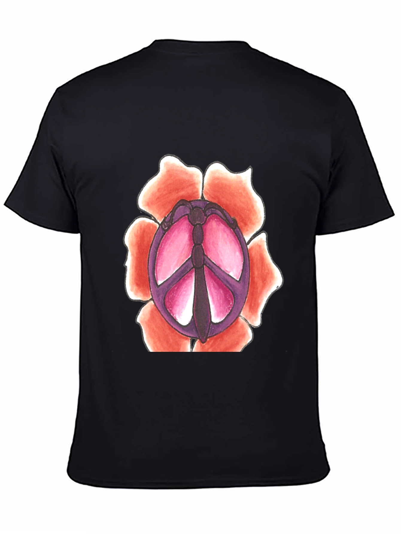 Black Peace Sign Flower Graphic T-Shirt view 4