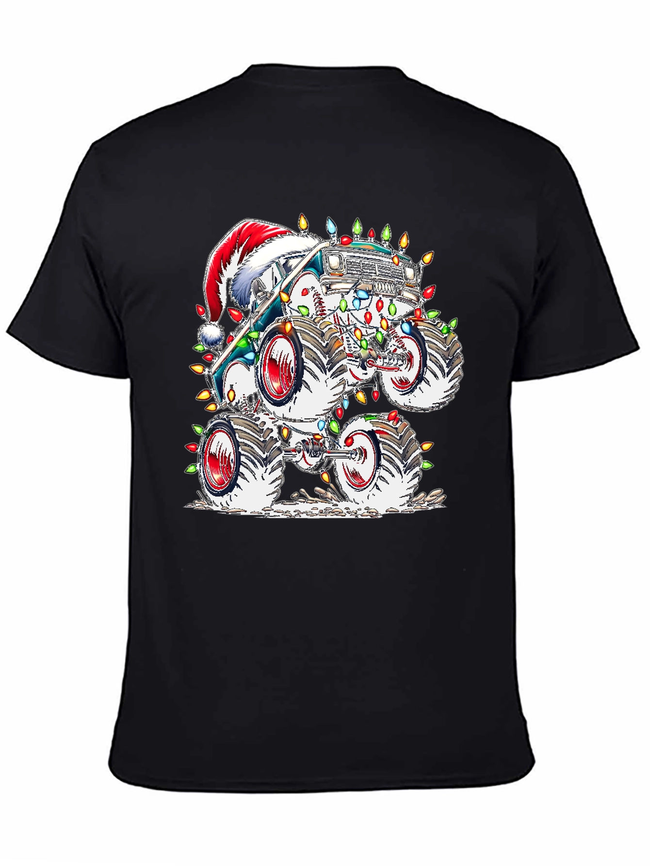 Black Festive Monster Truck Christmas T-Shirt view 4