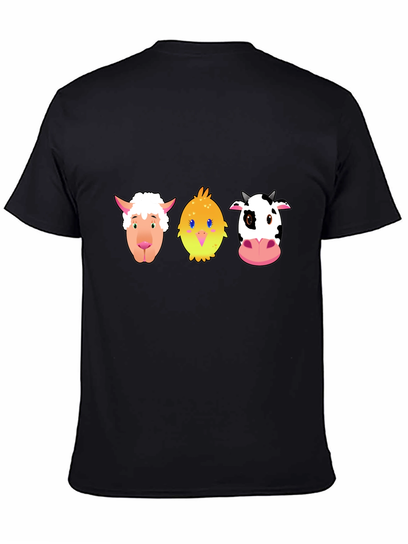 Black Cartoon Farm Animal T-Shirt view 4