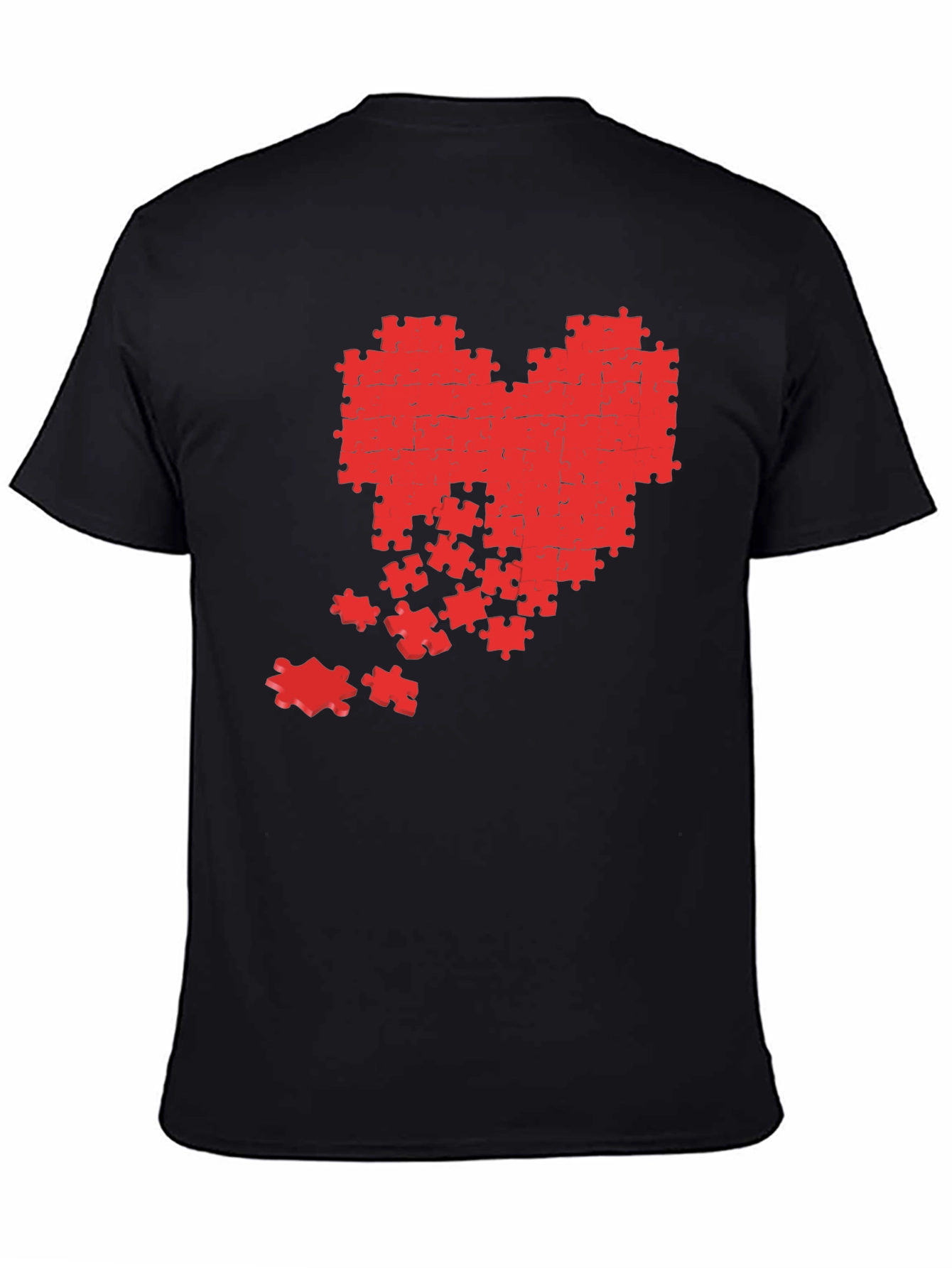 Black Puzzle Heart Graphic Tee - Black Cotton Casual Shirt view 4
