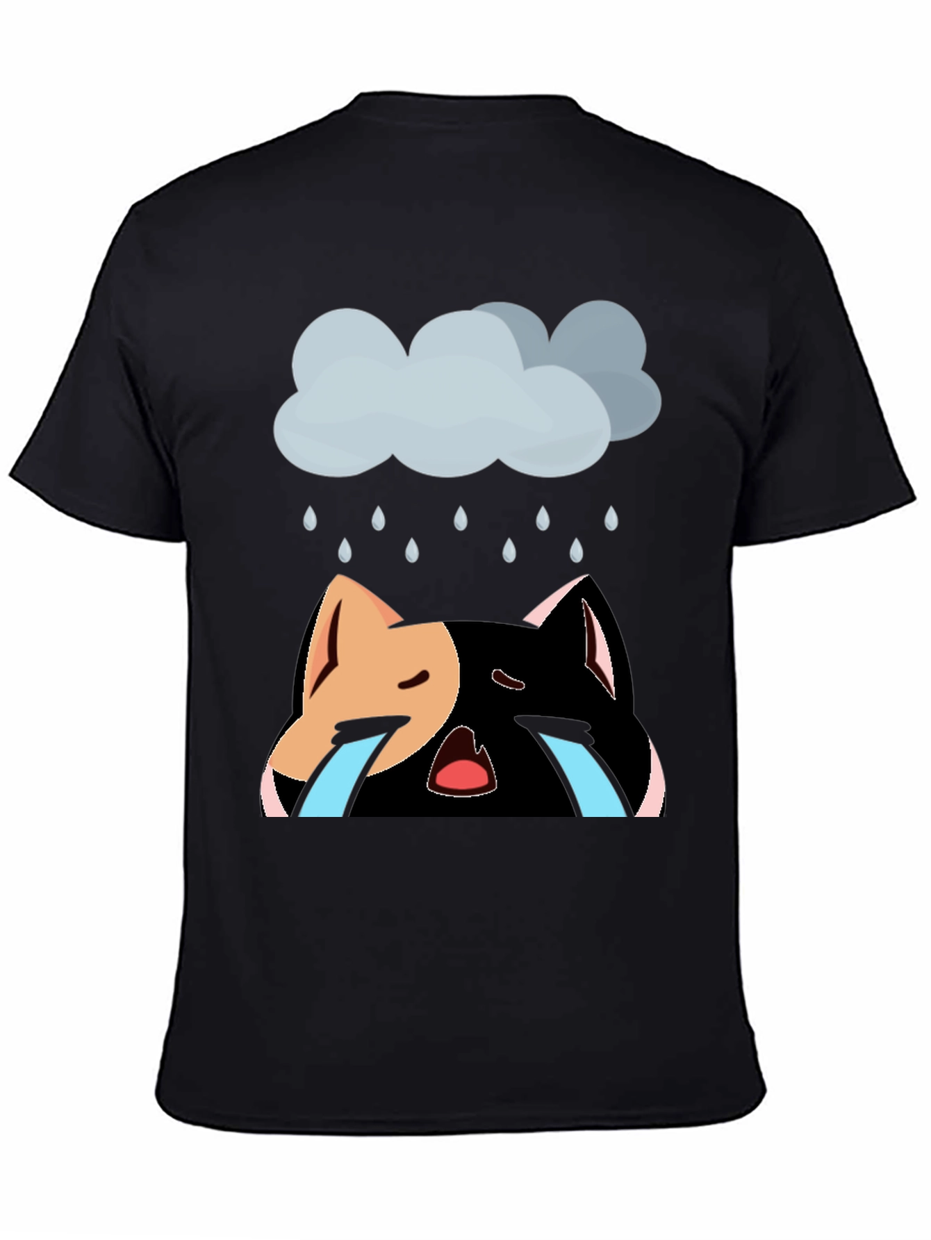 Black Sad Cat T-Shirt - Unisex Black Cotton Blend view 4