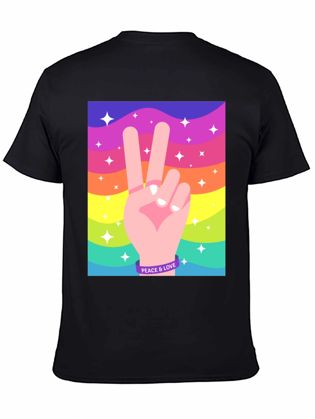 Peace and Love Graphic Tee - Retro Rainbow Design - 4