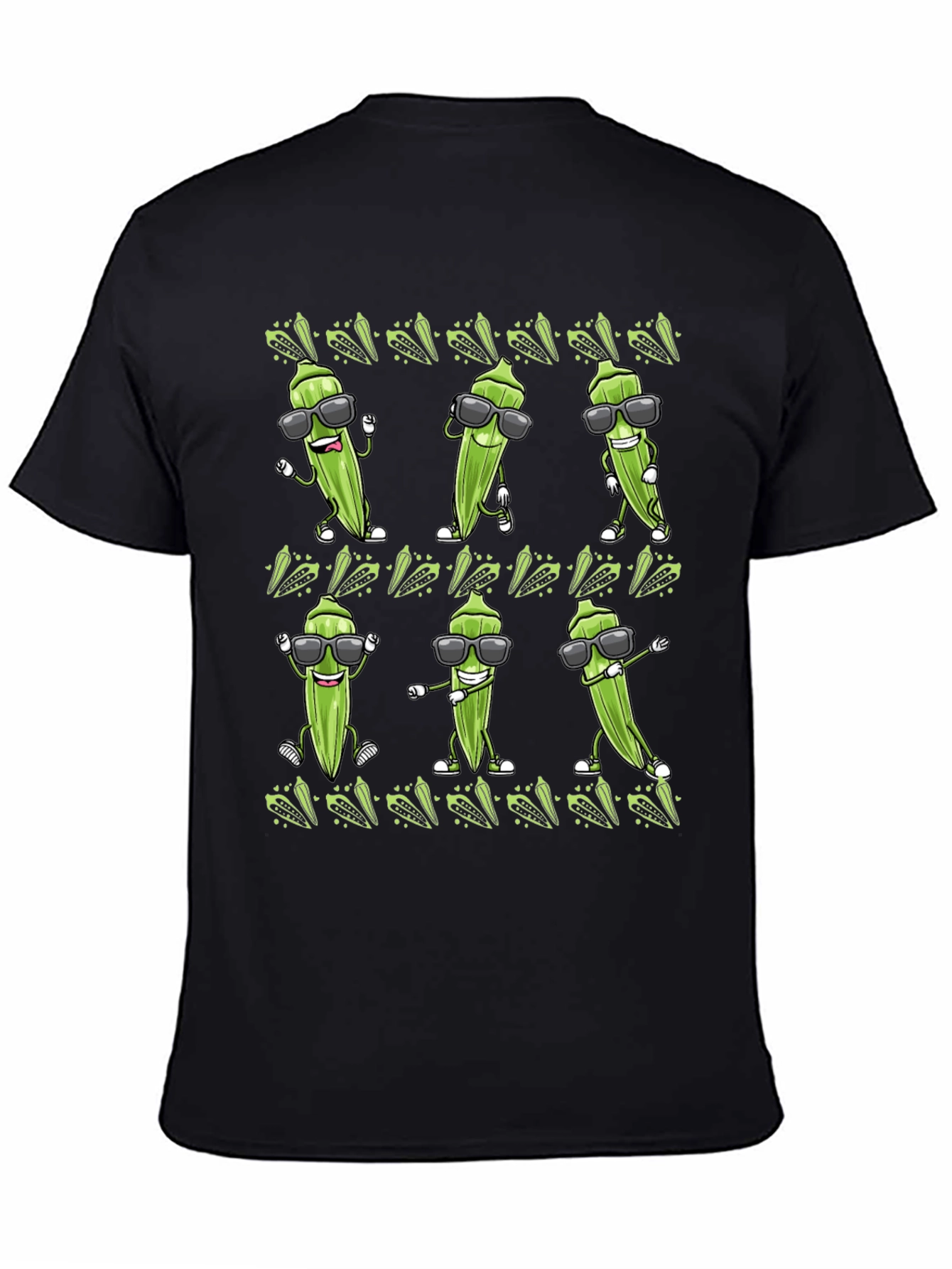 Black Cool Okra Pattern T-Shirt view 4