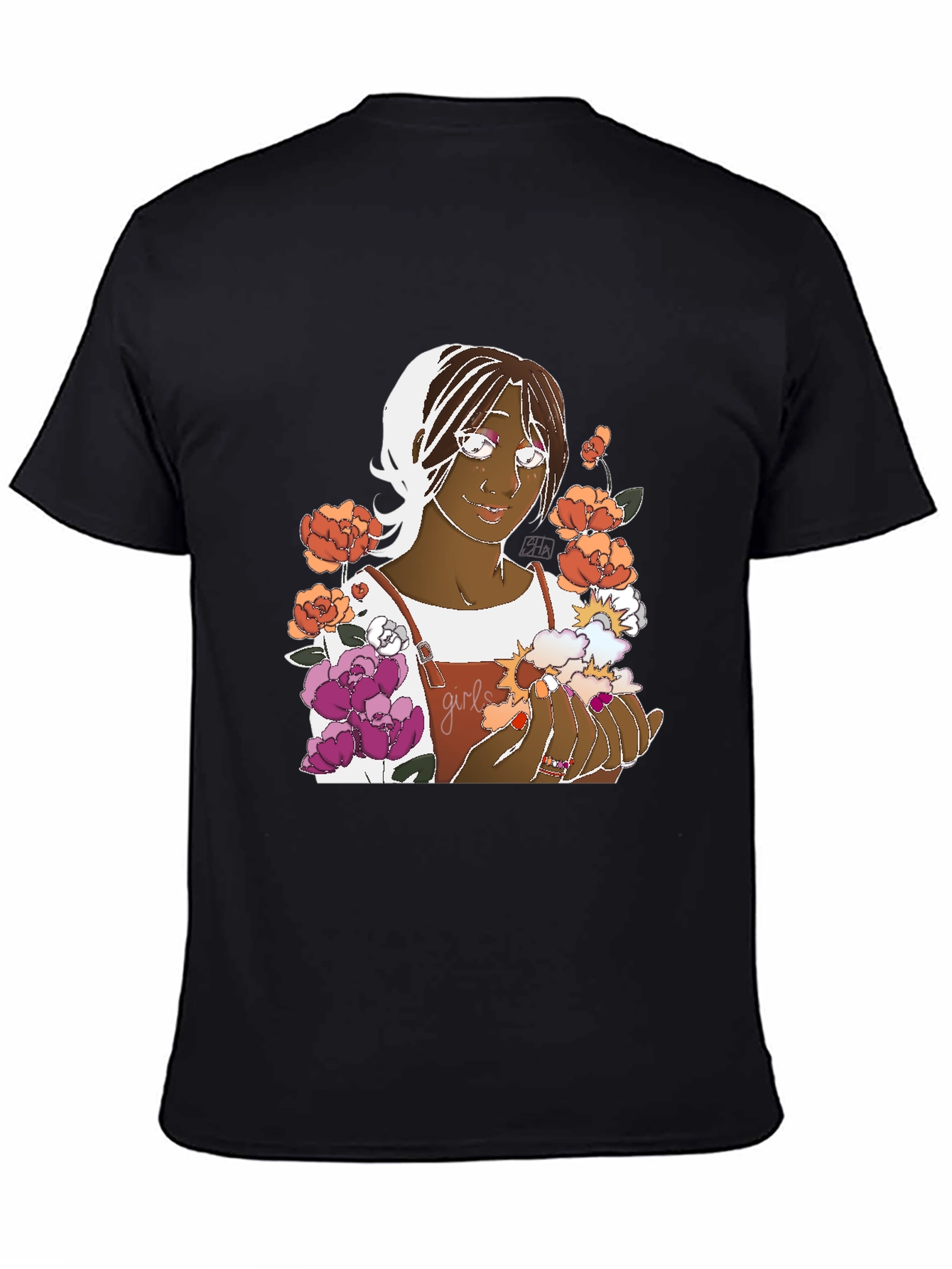 Black Floral Graphic Tee - Black Cotton Unisex view 4