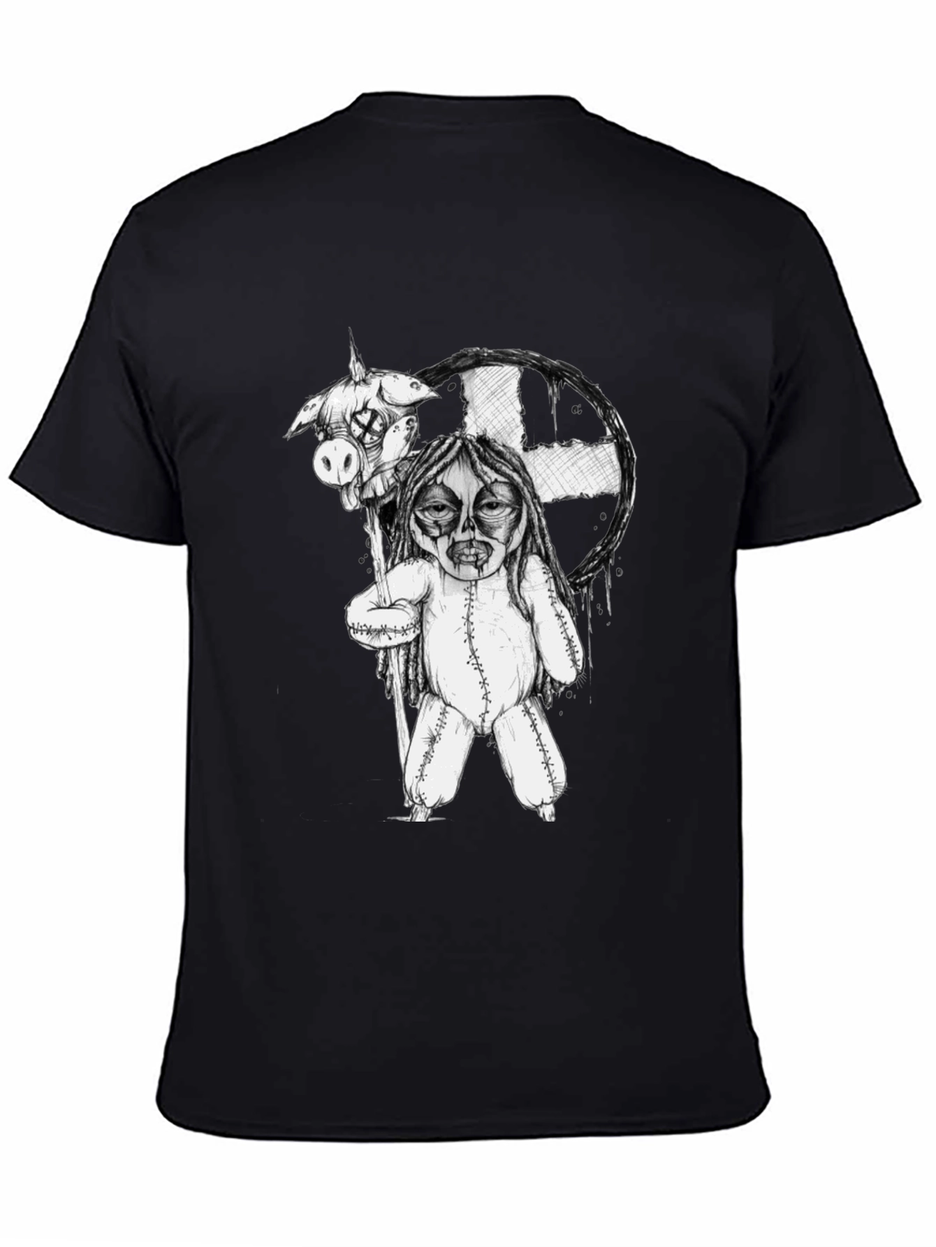Black Creepy Doll Graphic Tee - Unique Horror Shirt view 4