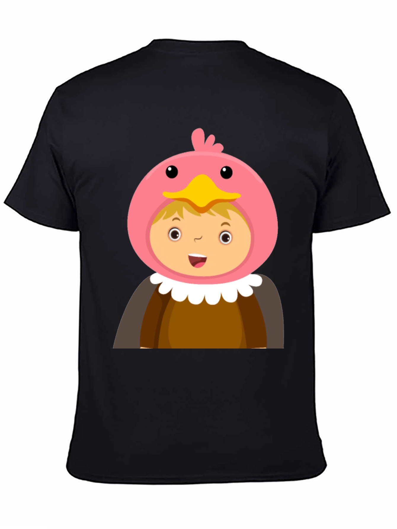 Black Cartoon Character T-Shirt, Bird Costume Design, Black Cotton Tee view 4