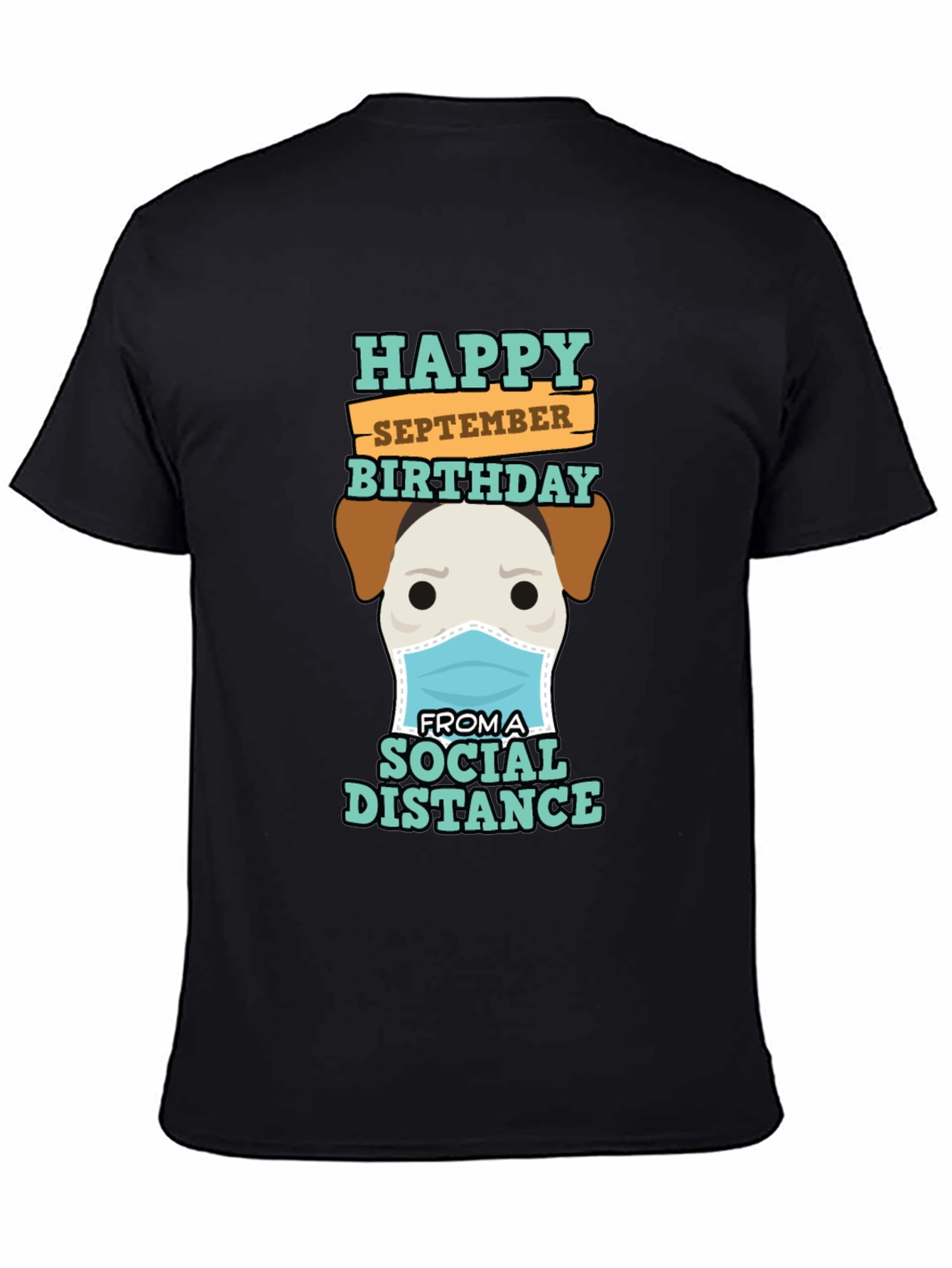 Black Funny September Birthday Social Distance Dog T-Shirt view 4