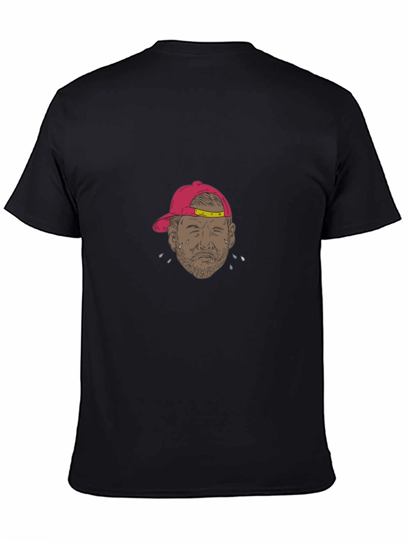 Black Men's Black Graphic T-Shirt - Crying Man view 4