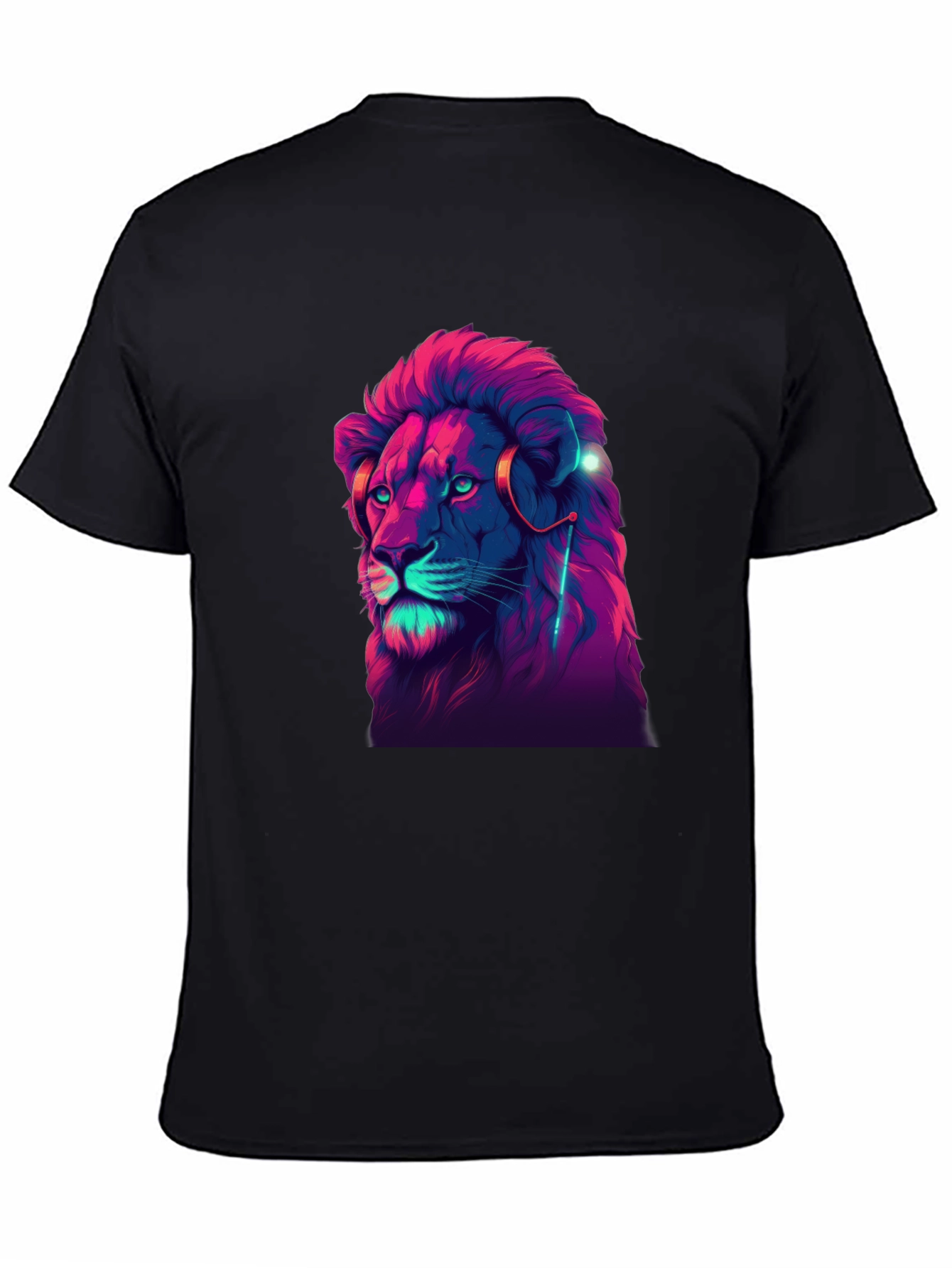 Black Neon Lion Graphic Black T-Shirt view 4