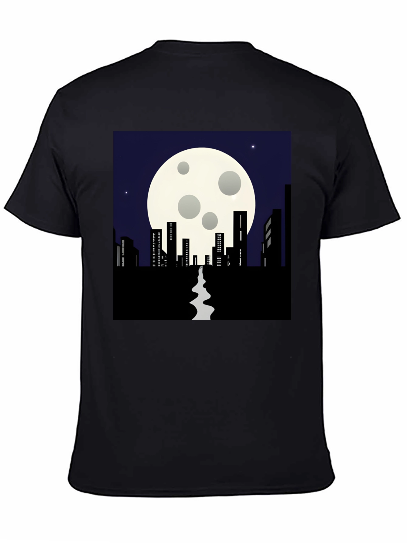 Black Night Cityscape T-Shirt: Moonlit Silhouette Tee view 4
