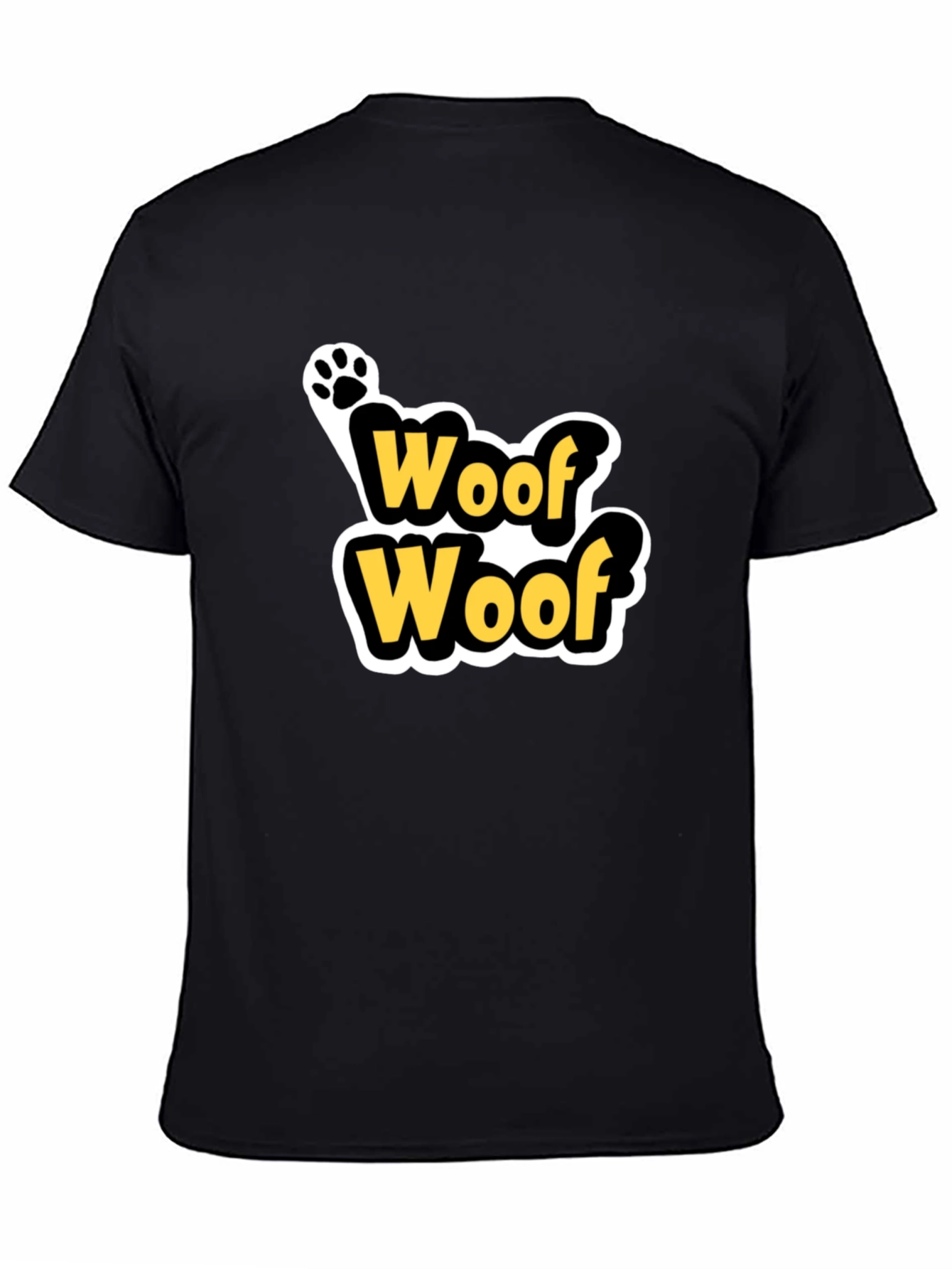 Black Woof Woof Dog Paw Print T-Shirt - Black view 4