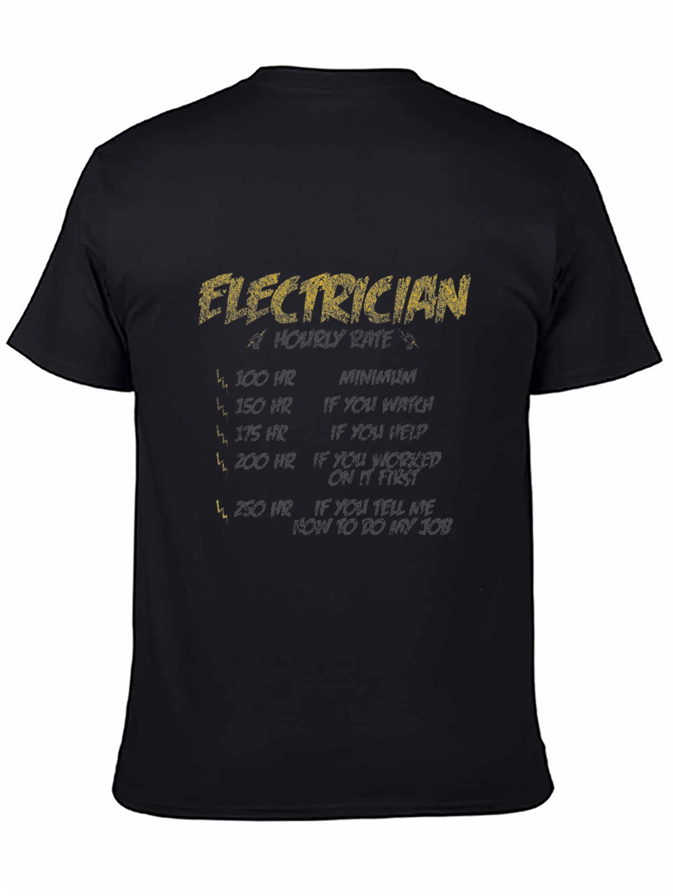 Black Electrician Hourly Rate Funny Black T-Shirt view 4