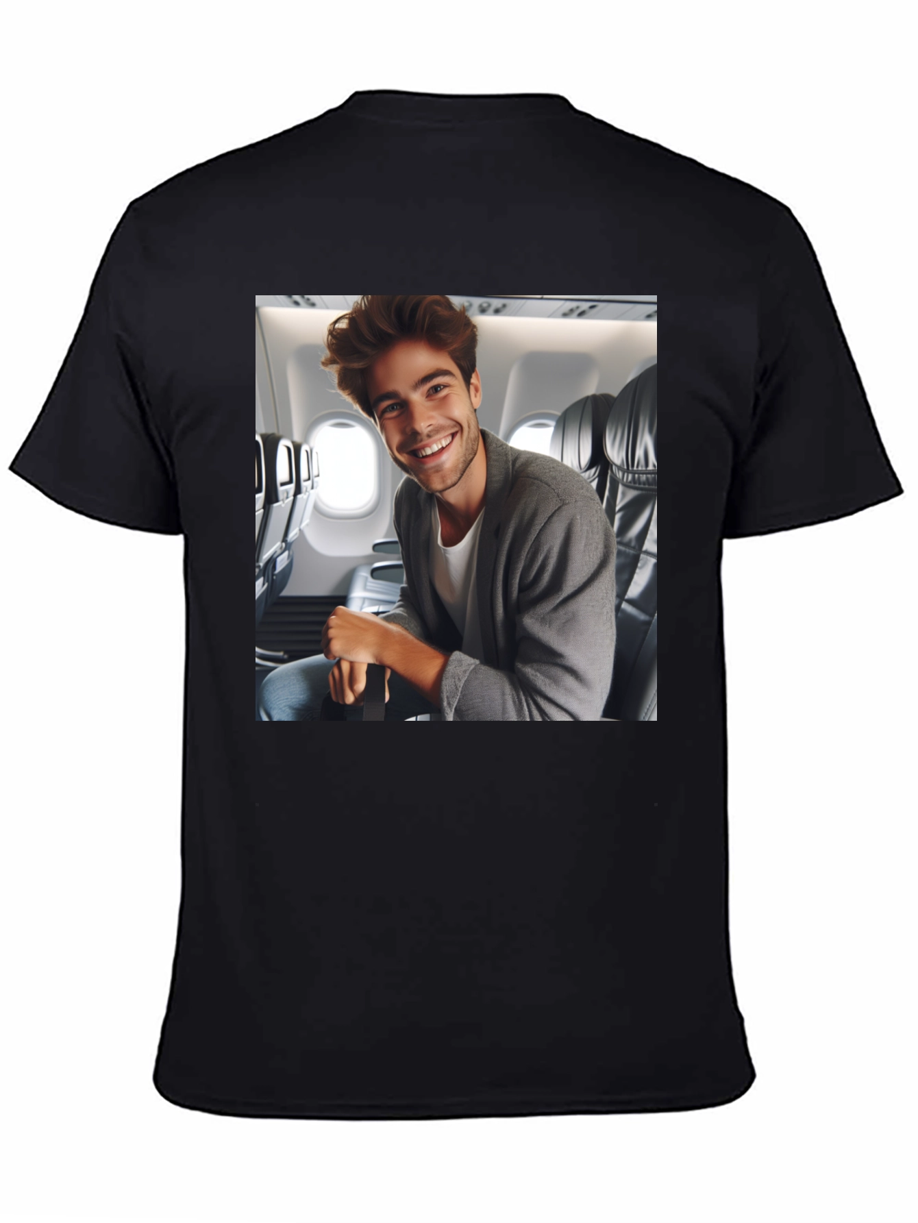 Black Smiling Man Airplane T-Shirt view 4