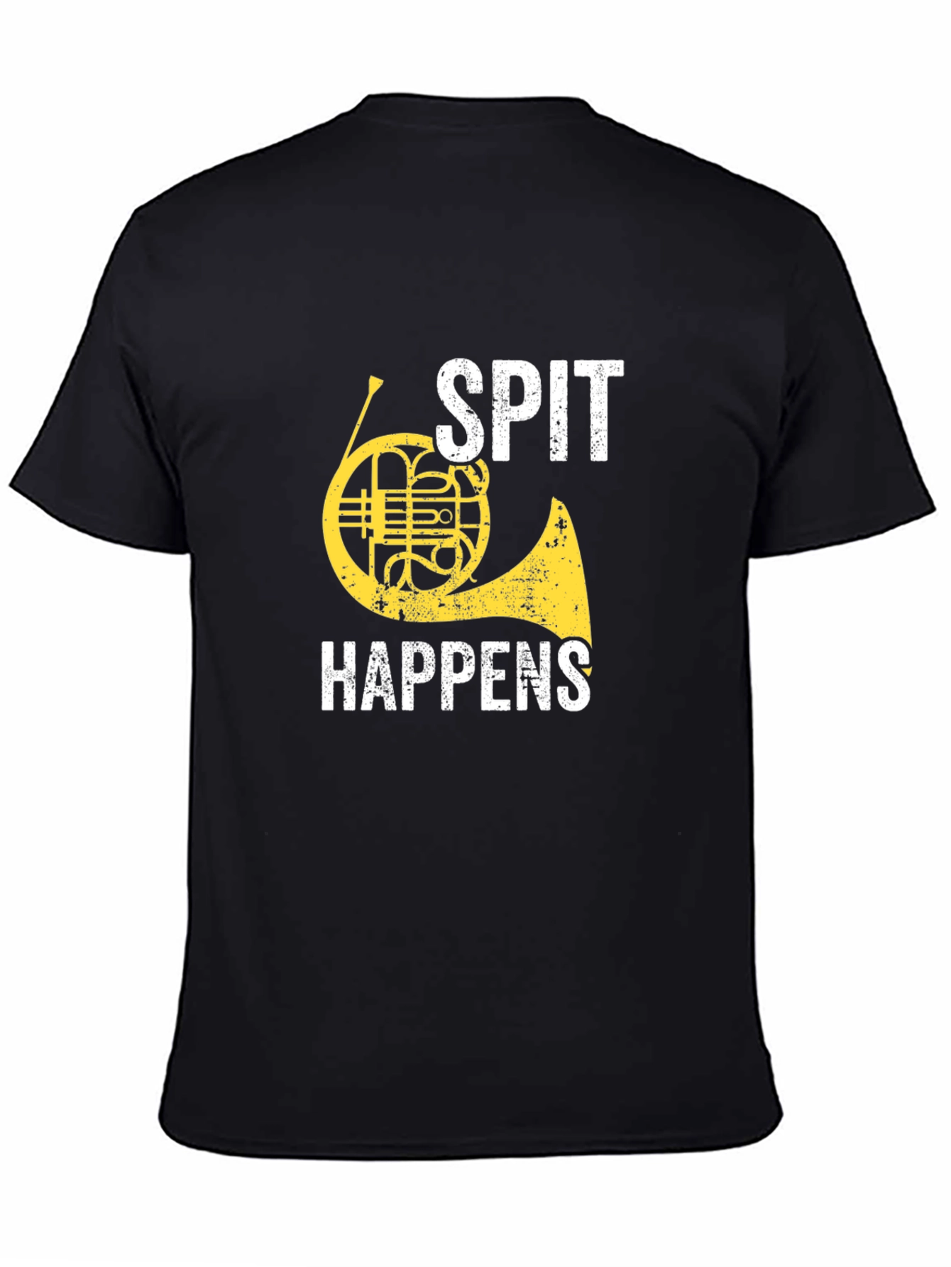 Black Spit Happens French Horn Graphic Tee view 4
