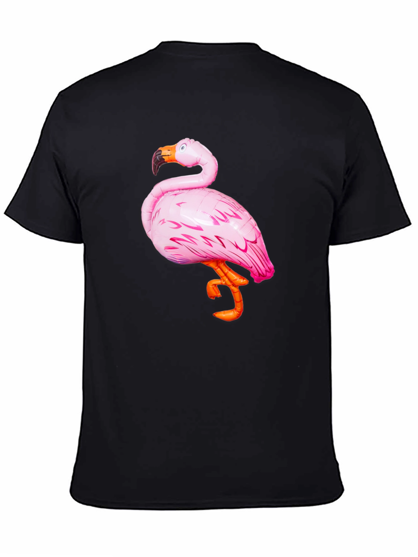 Black Men's Black T-Shirt with Pink Flamingo Graphic view 4