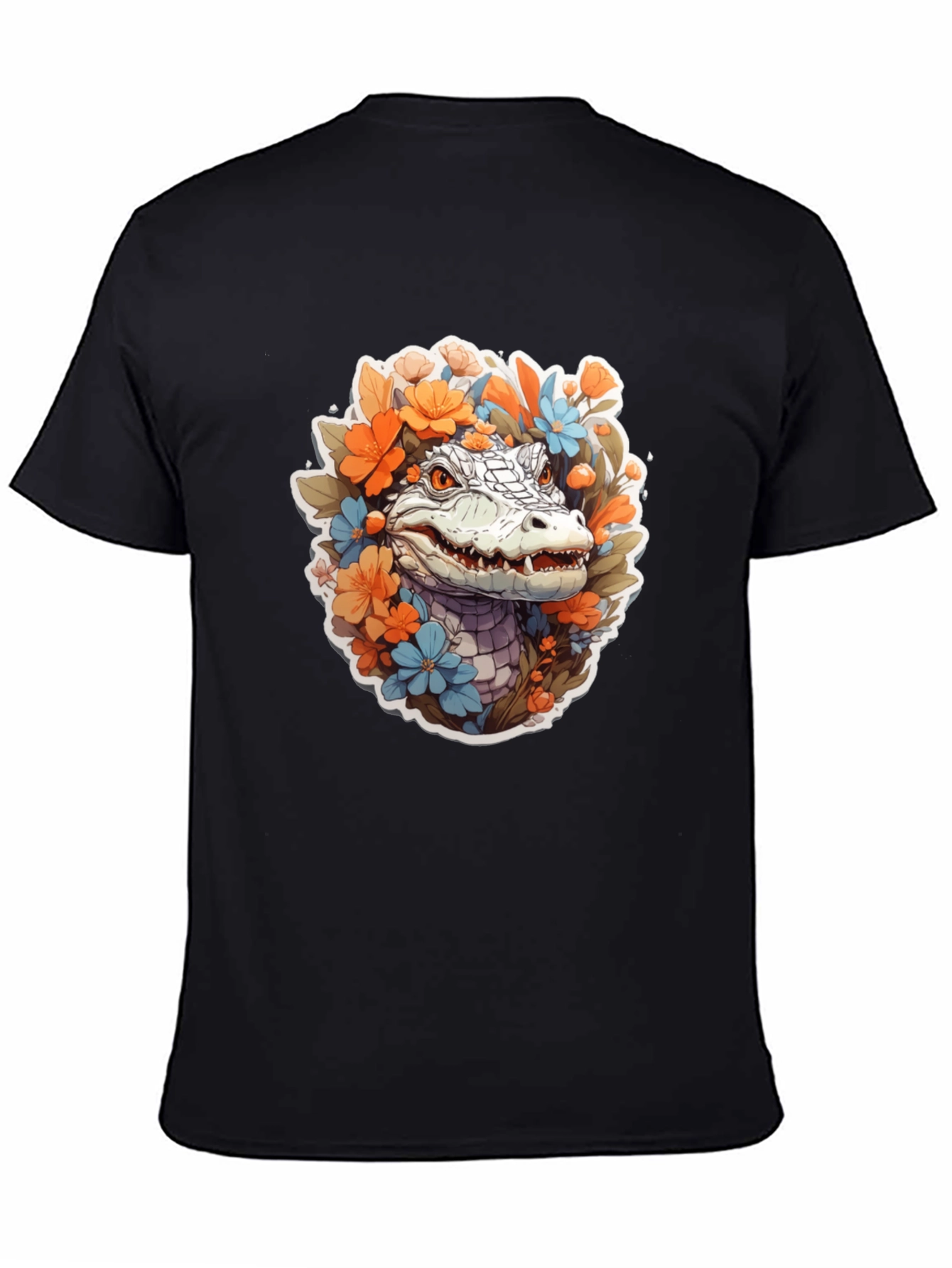 Black Floral Crocodile Graphic Tee view 4
