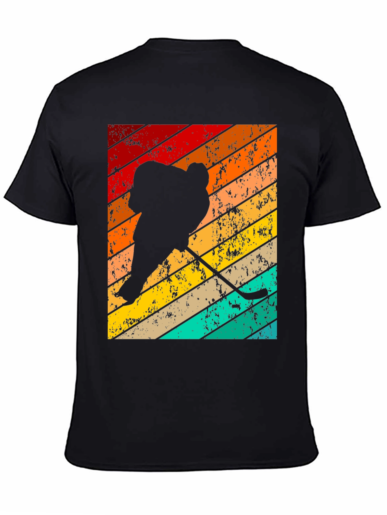 Black Retro Hockey Player T-Shirt view 4