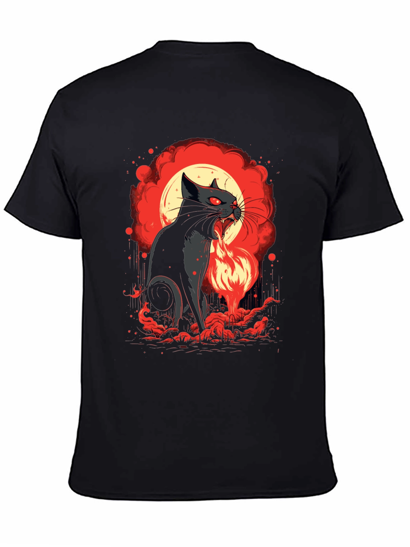 Black Fiery Feline T-Shirt - Black Cat Design view 4