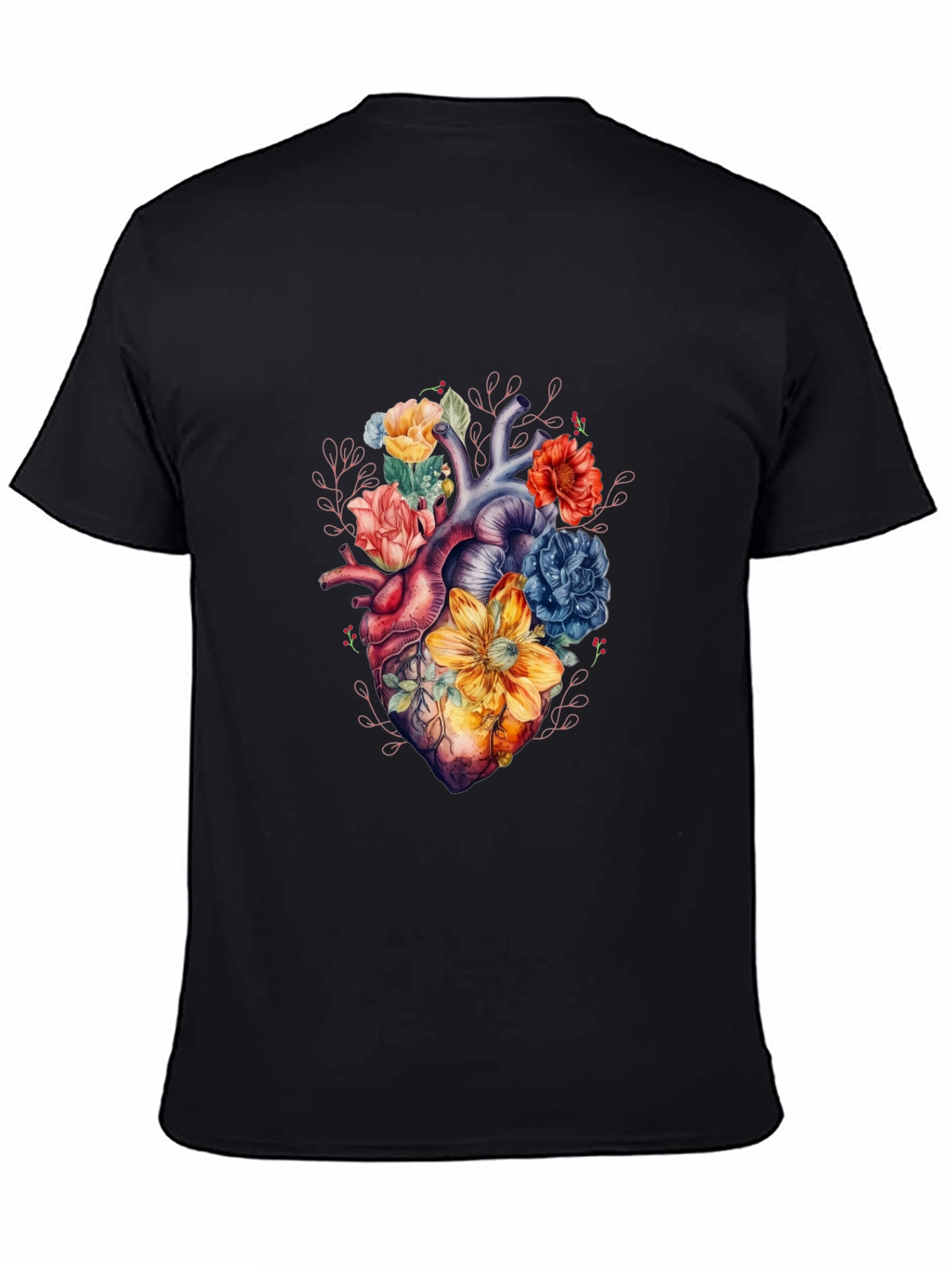 Black Floral Heart Graphic Tee - Black view 4