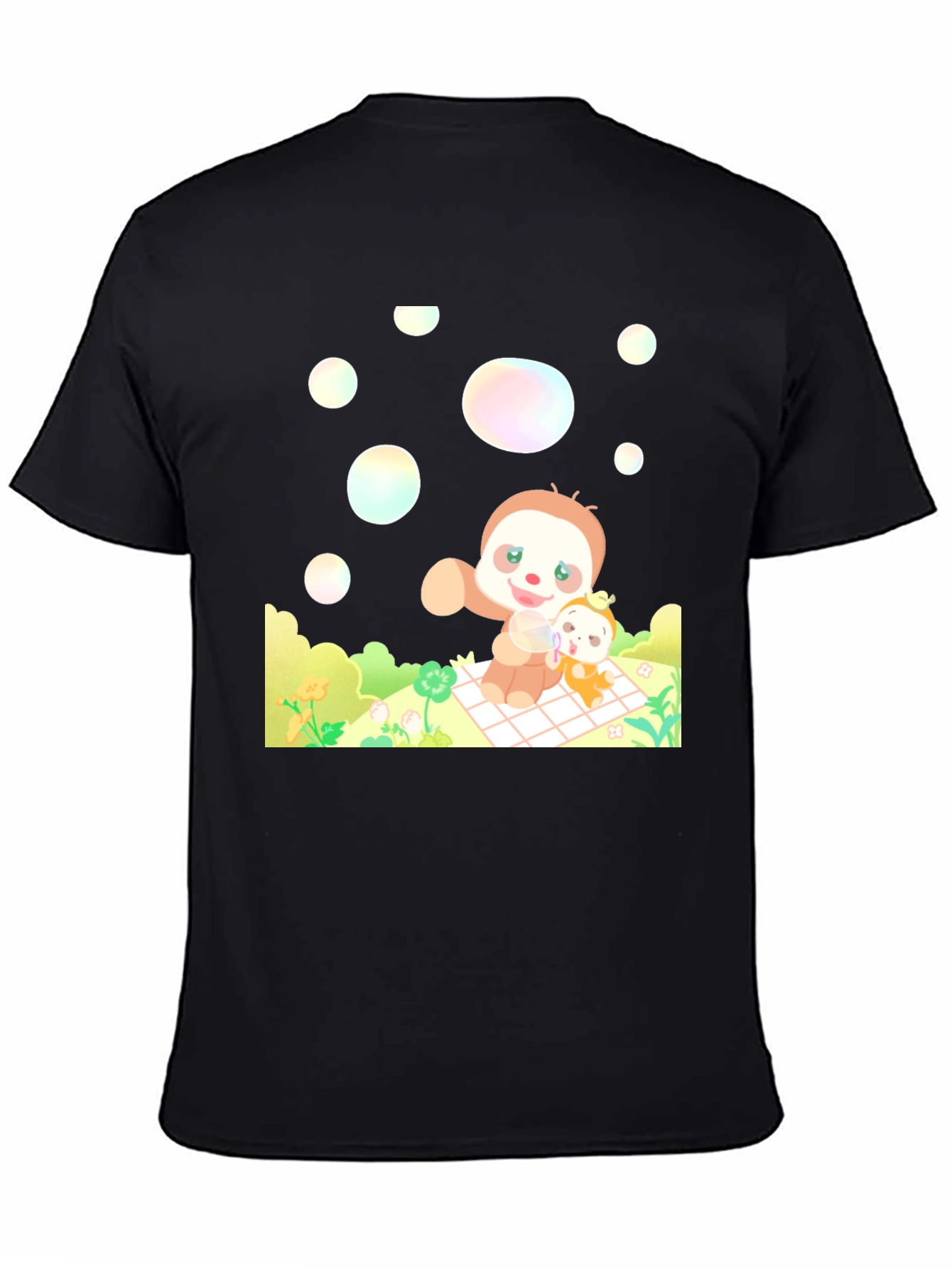 Black Cute Sloth Picnic Black T-Shirt view 4