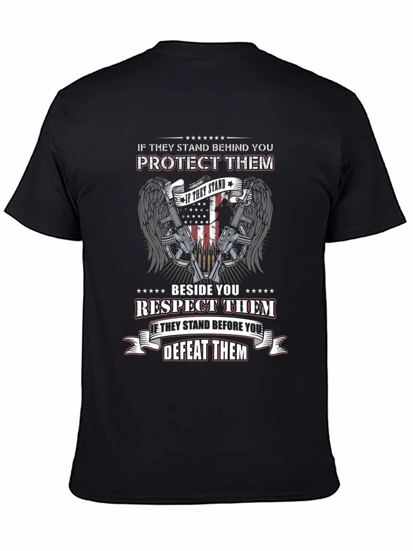 Black Patriotic "Protect/Respect/Defeat" Graphic T-Shirt view 4