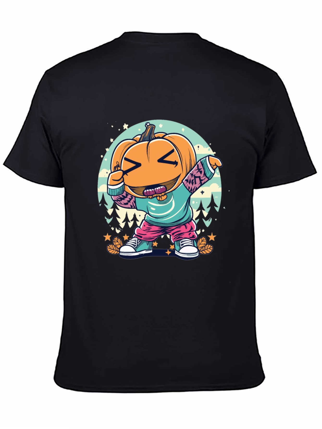 Black Dabbing Pumpkin Cartoon T-Shirt - Halloween Style view 4