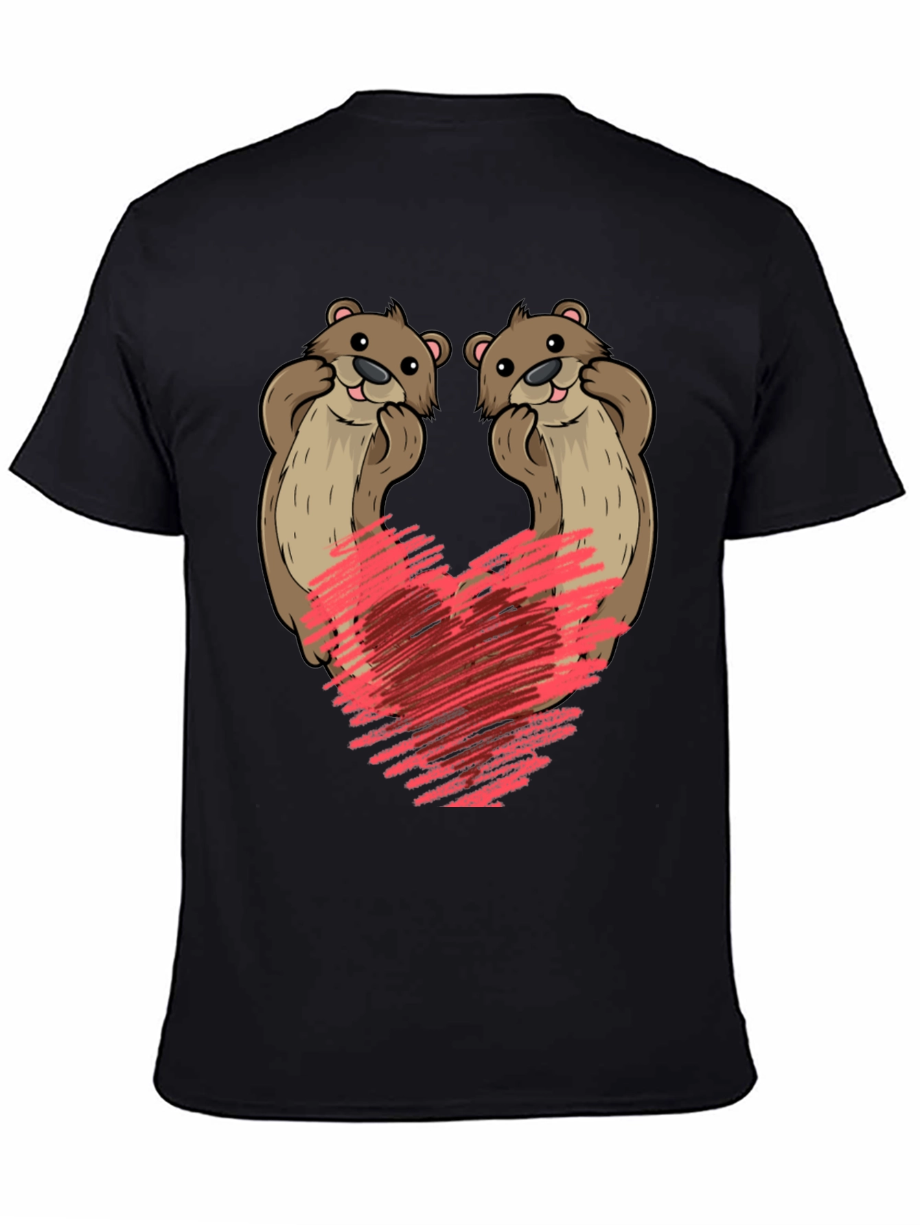 Black Cute Otter Heart T-Shirt view 4