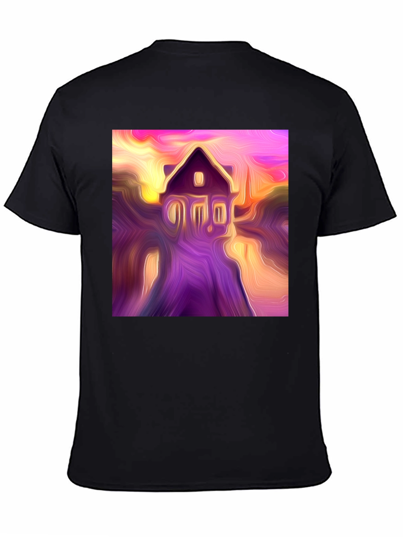 Black Abstract House Graphic Tee - Soft Black Cotton Shirt view 4