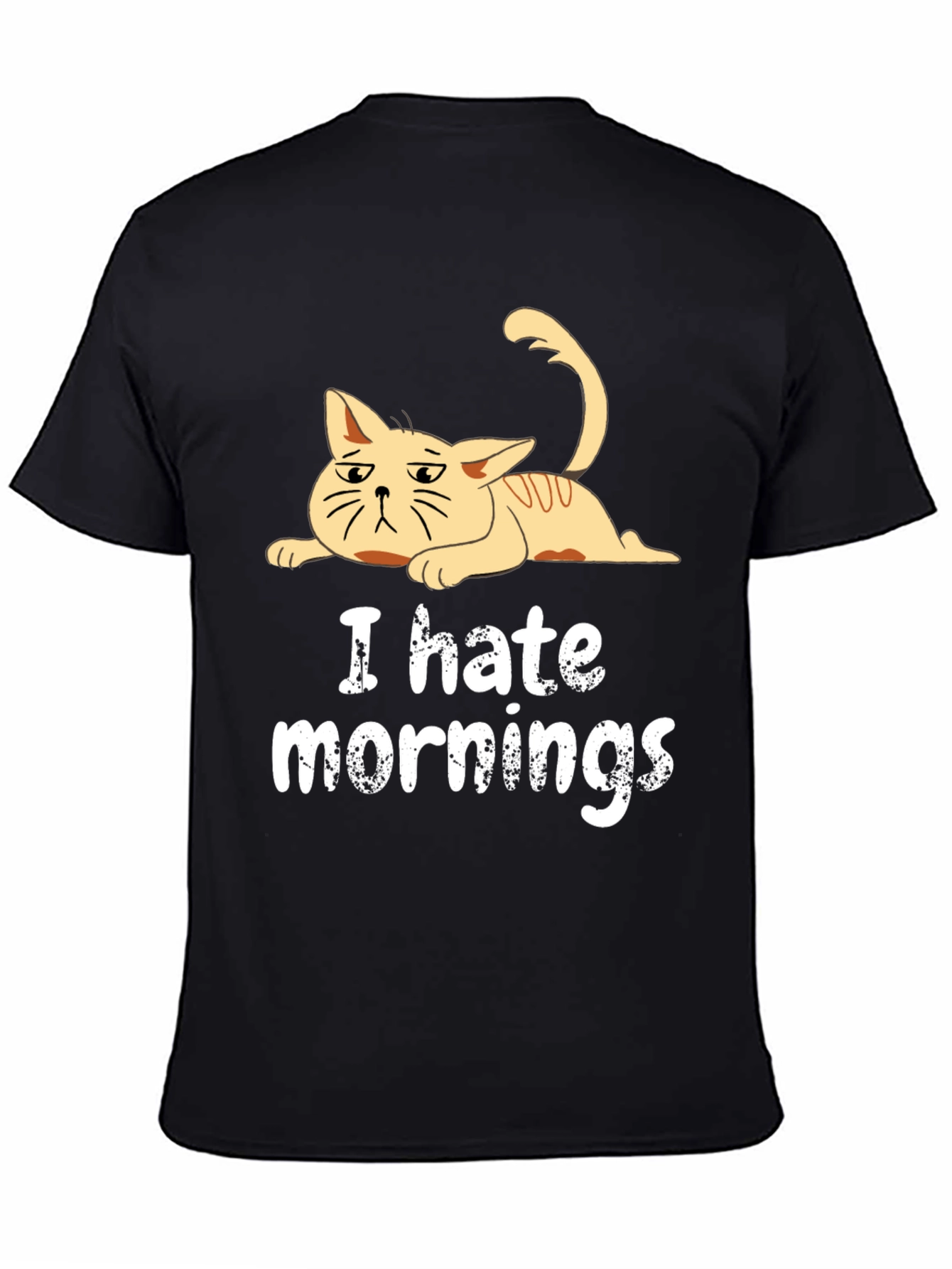 Black I Hate Mornings Cat T-Shirt - Black Cotton Tee view 4