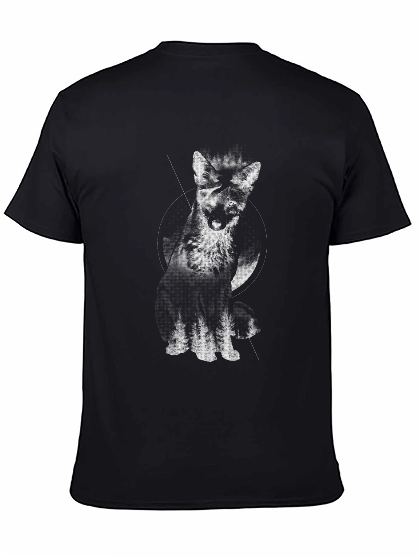 Black Monochrome Wolf Graphic Tee - Stylish Black T-Shirt view 4