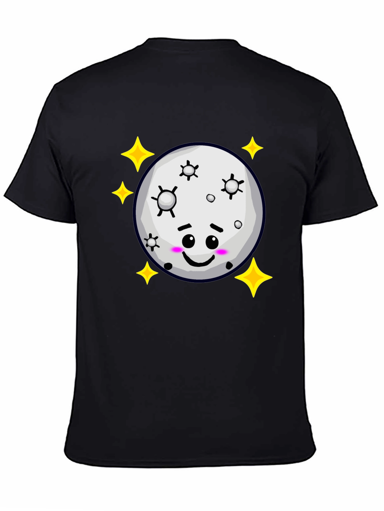 Black Cute Moon & Stars Black T-Shirt - Adorable Kawaii Design view 4
