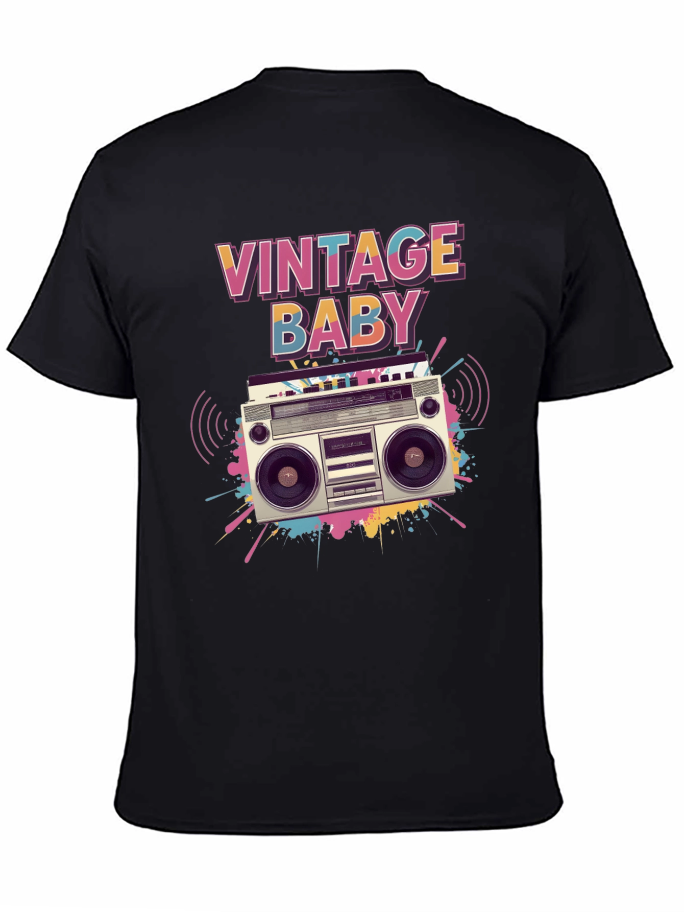 Black Vintage Baby Graphic Tee - Retro Boombox Design view 4