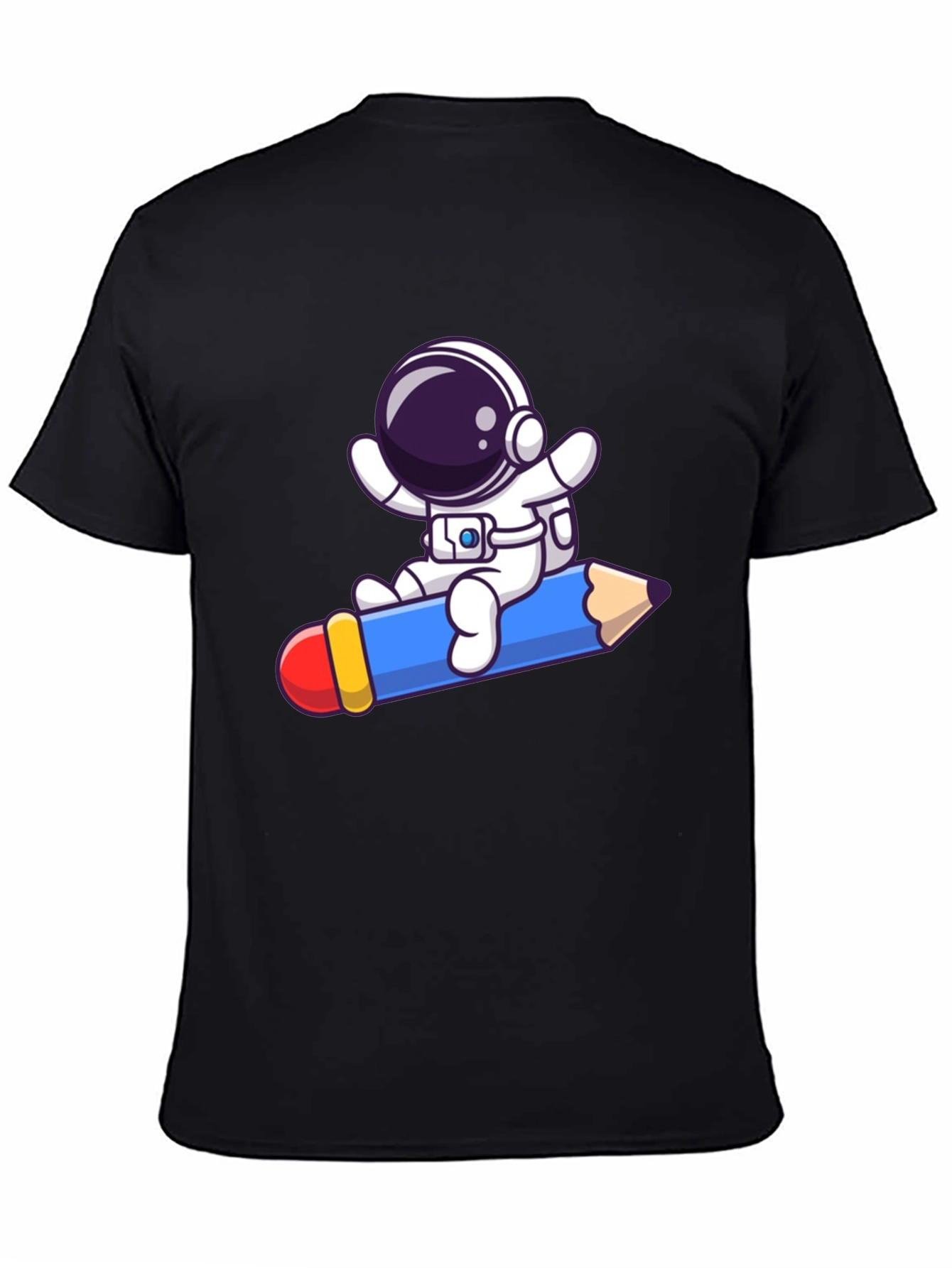 Black Astronaut Pencil Ride T-Shirt - Black Cotton Graphic Tee view 4