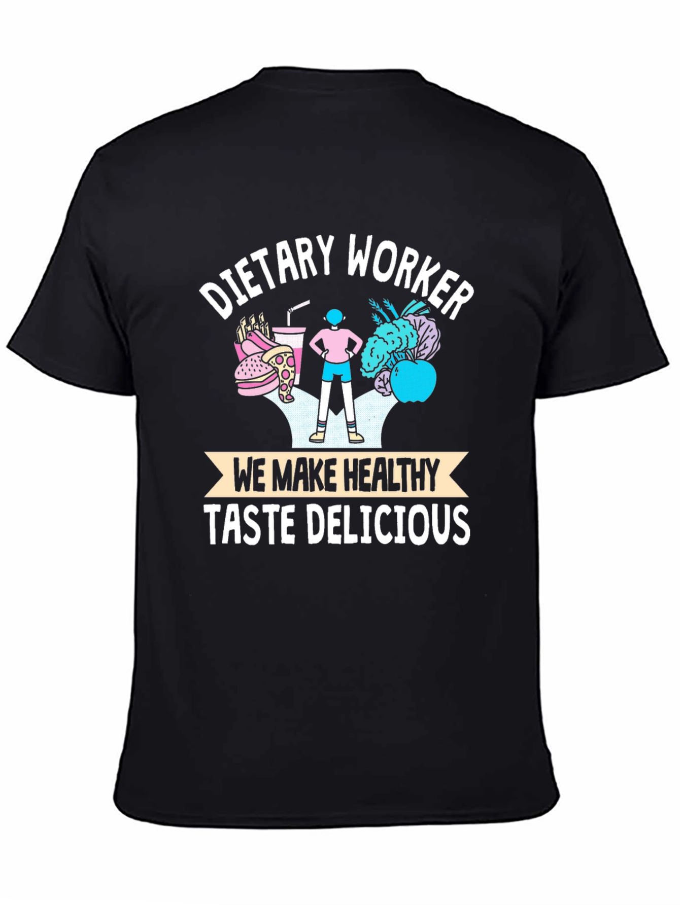 Black Dietary Worker Healthy Taste Delicious Graphic T-Shirt view 4