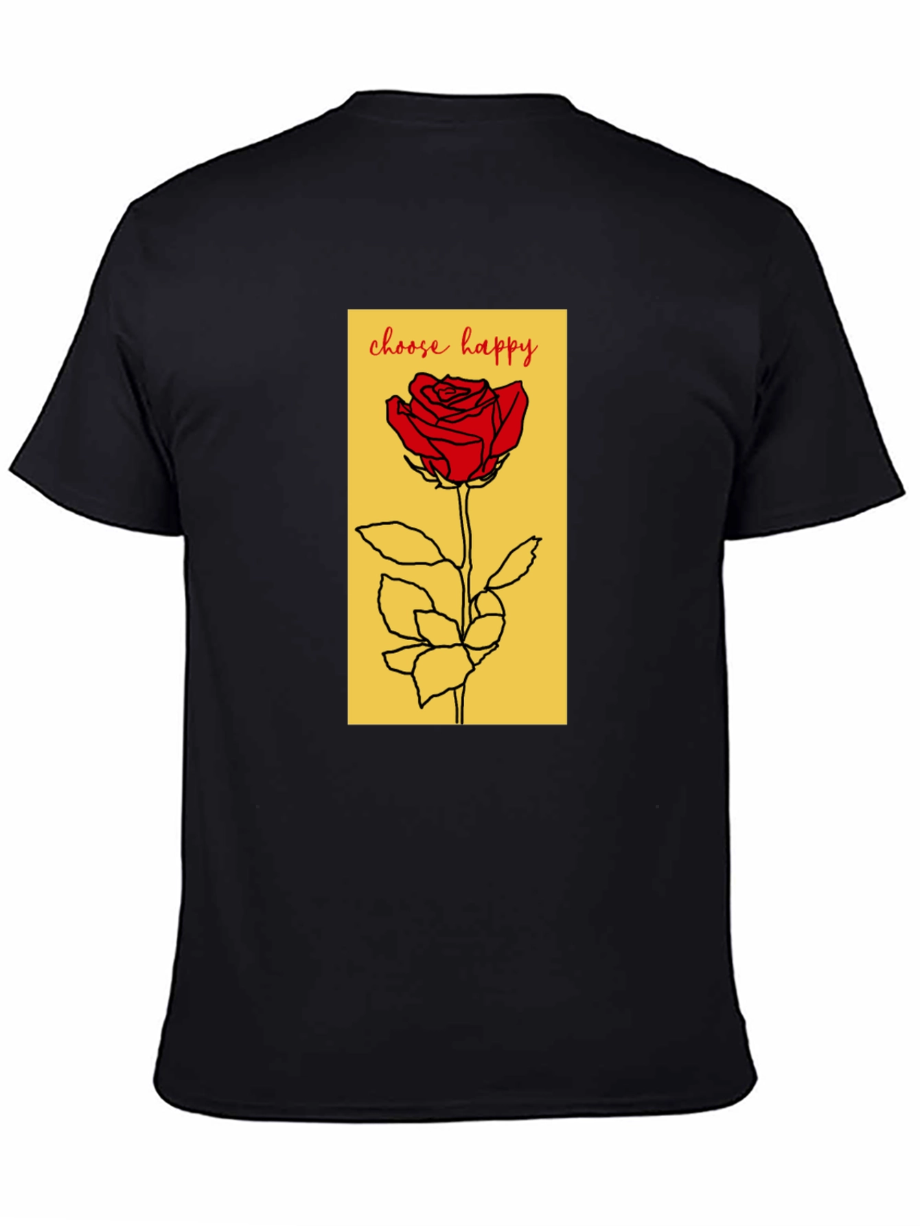 Black Choose Happy Rose Graphic Tee - Soft Black Cotton T-Shirt view 4