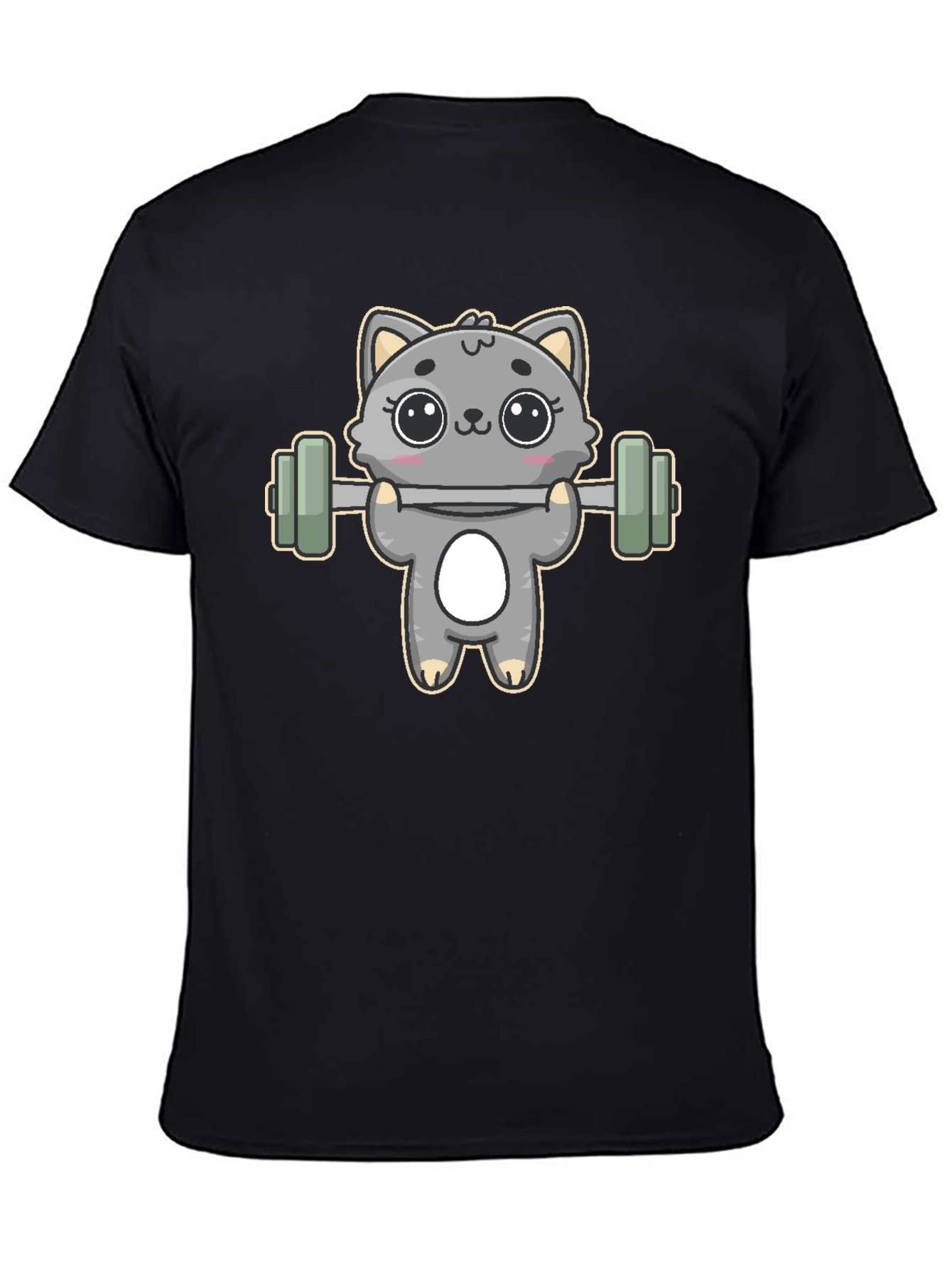 Black Cute Weightlifting Cat T-Shirt view 4