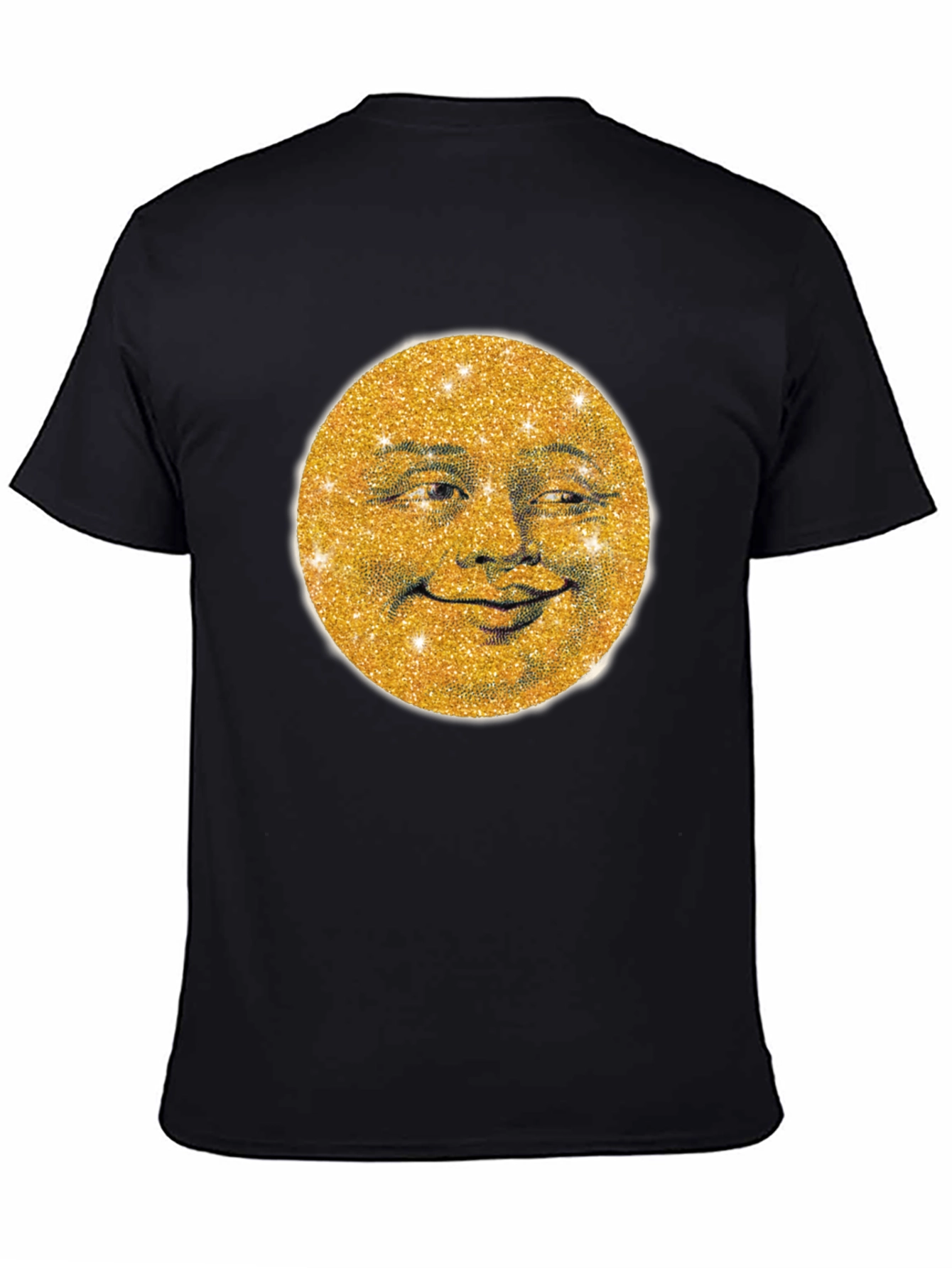 Black Golden Moon Face Graphic Tee - Stylish & Unique view 4