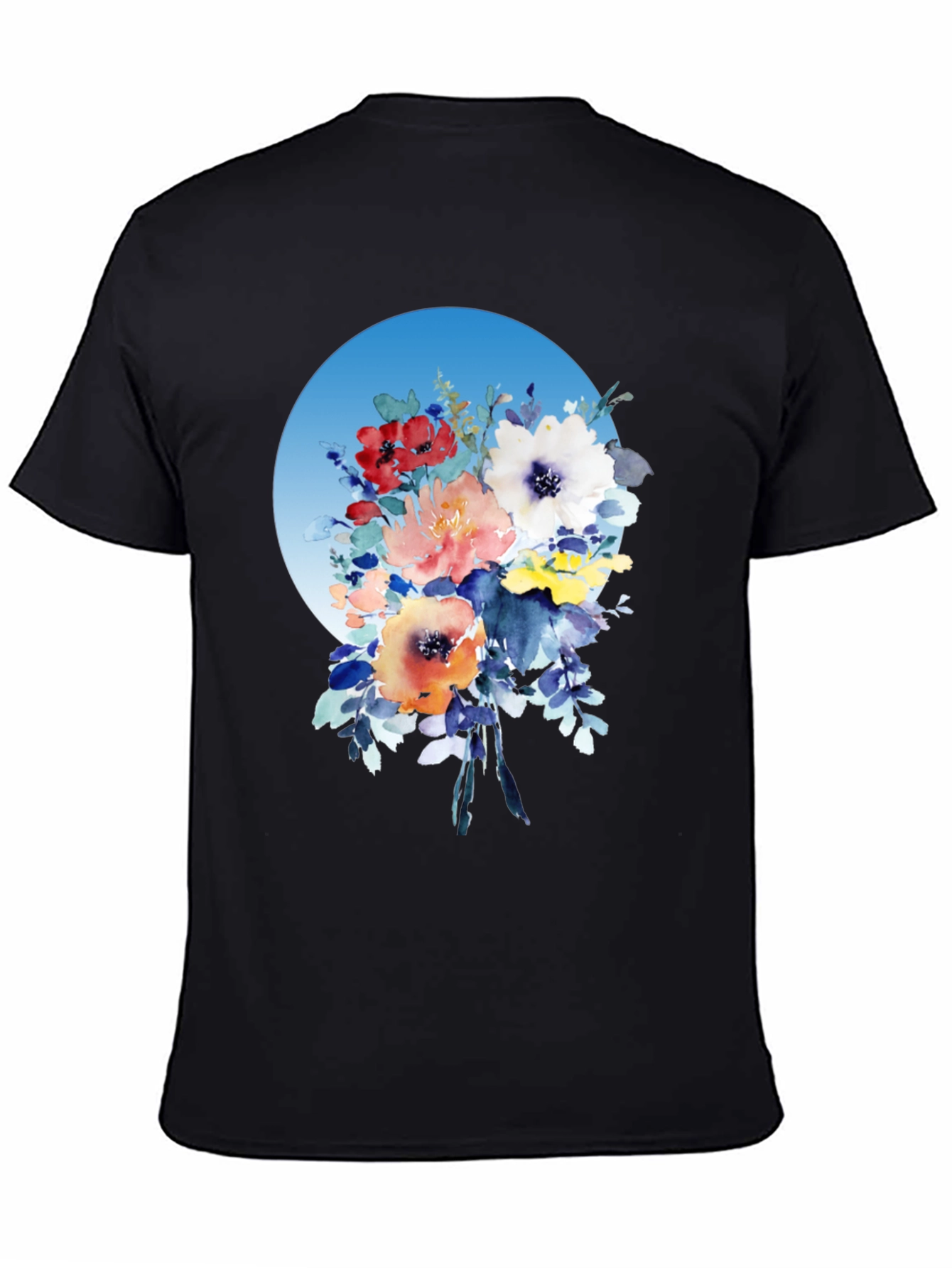 Black Floral Bouquet T-Shirt - Watercolor Design view 4
