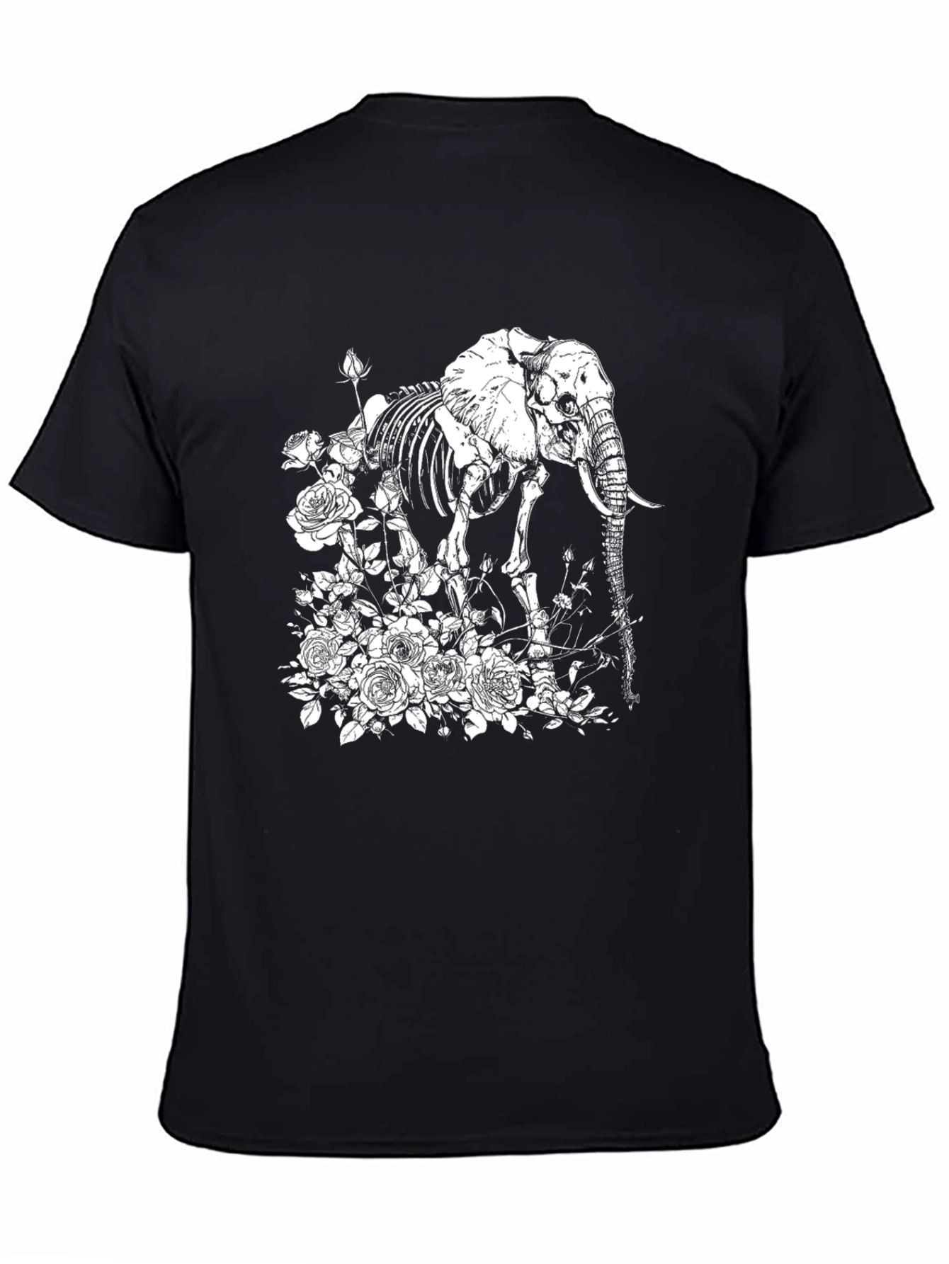 Black Elephant Skeleton & Roses Graphic Tee - Black Cotton T-Shirt view 4