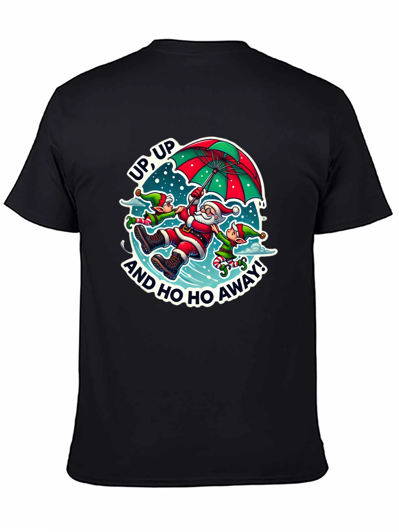Black Santa & Elves Graphic Tee - Holiday Humor view 4