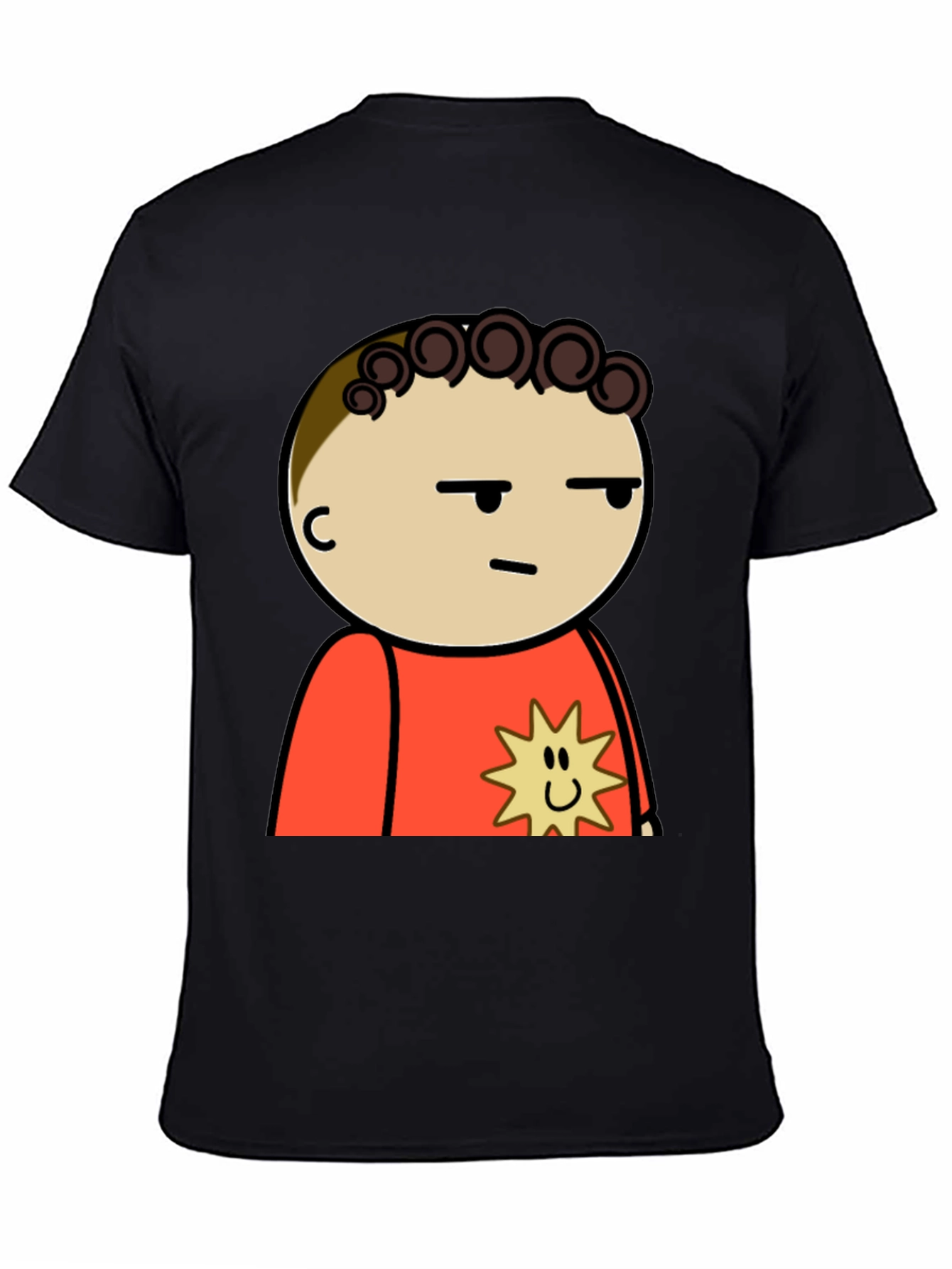 Black Funny Cartoon Character T-Shirt - Black Cotton Tee view 4